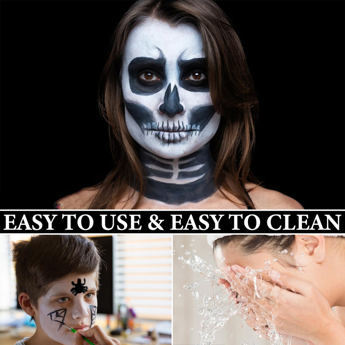 LZYLLS Halloween Face Paint Makeup Kit,Black White Face Body Paint,Special Effects Parties White Joker Cosplay Zombie Clown Costume Halloween SFX