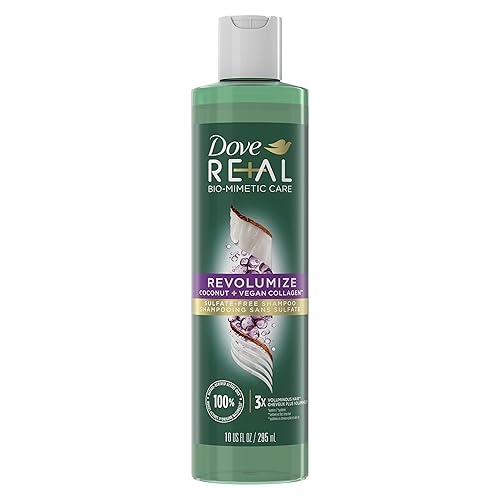 Dove RE+AL Bio-Mimetic Care Shampoo For Fine, Flat Hair Revolumize Sulfate-Free Volumizing Shampoo With Coconut + Vegan Collagen 10 Oz