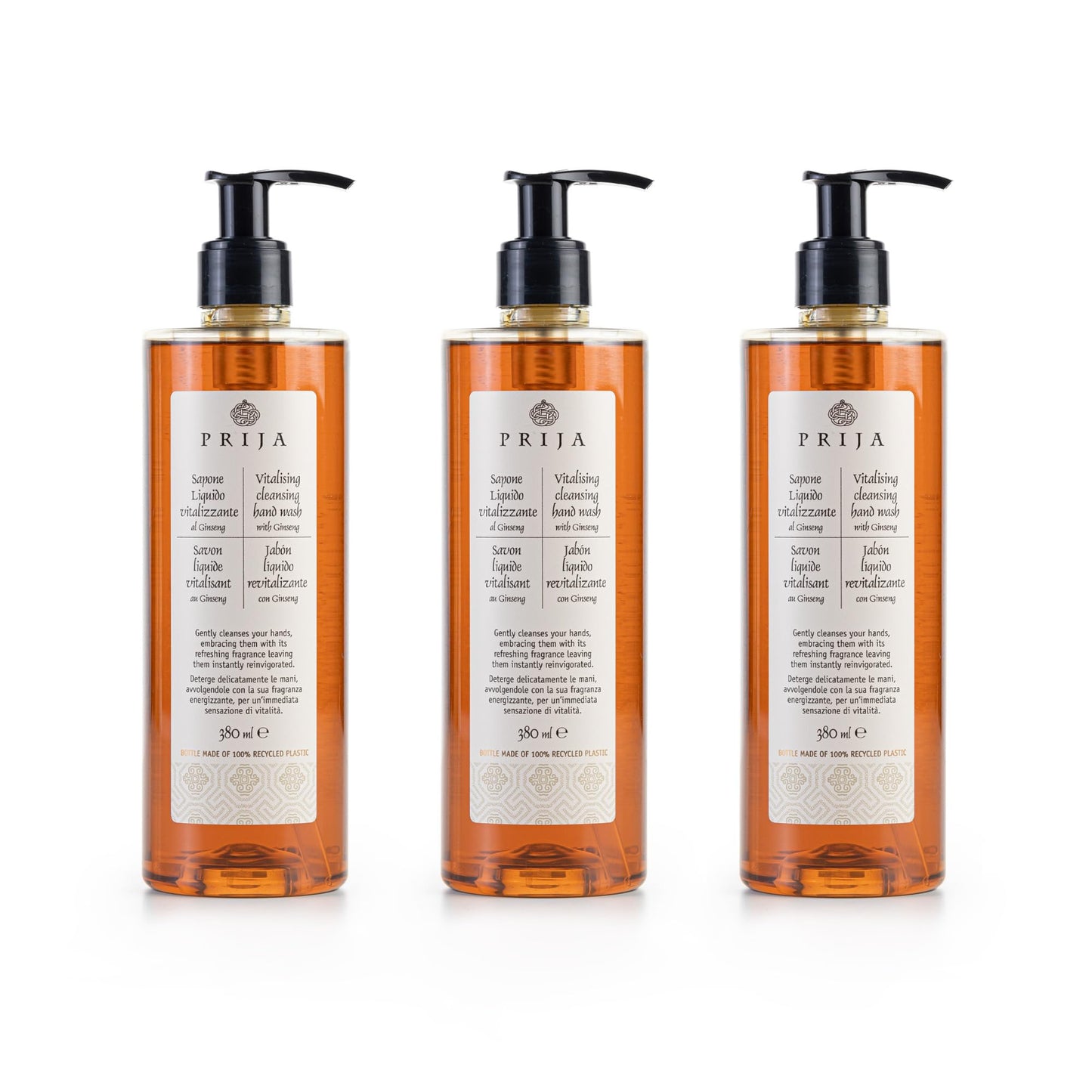 Prija Vitalising Hand Wash with Ginseng Extract Gently Cleanses Hands, Moisturizing Liquid Hand Soap, Vegan Friendly with Energizing Fragrance 3 x
