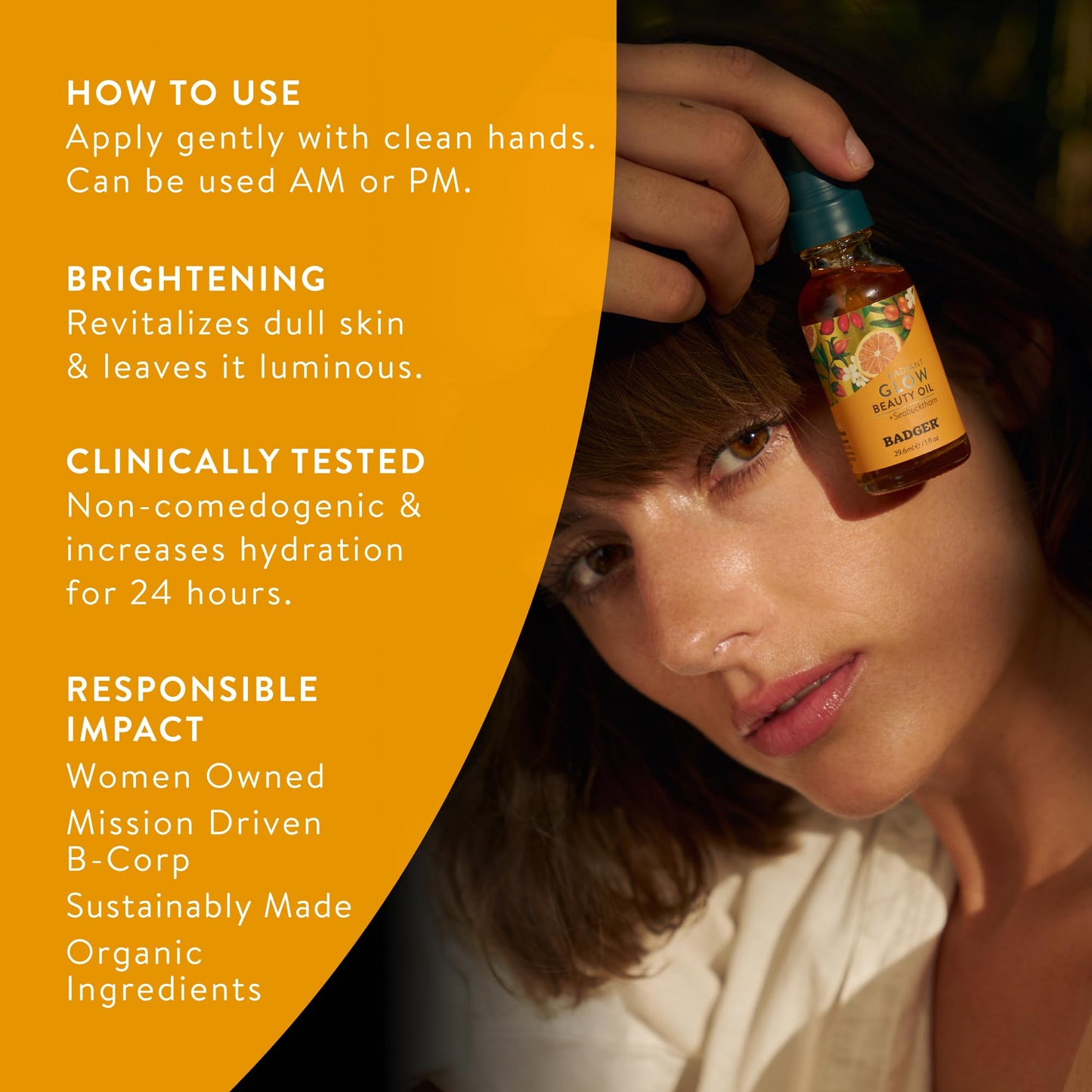 Badger Seabuckthorn Face Oil, Organic Face Moisturizer for Women & Men, Nourishing & Soothing Organic Jojoba, Baobab & Vitamin E Oil, Vegan
