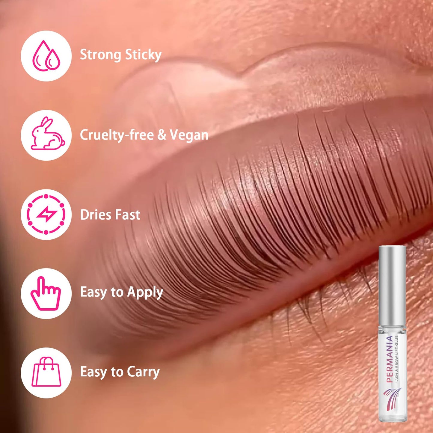 PERMANIA Lash Lift Kit, Lash Perm Kit, Fast Eyelash Lifting 5 Minutes DIY at Home with Strong Glue Disposable Sachet Lash Lifting Kit Last 6 Weeks