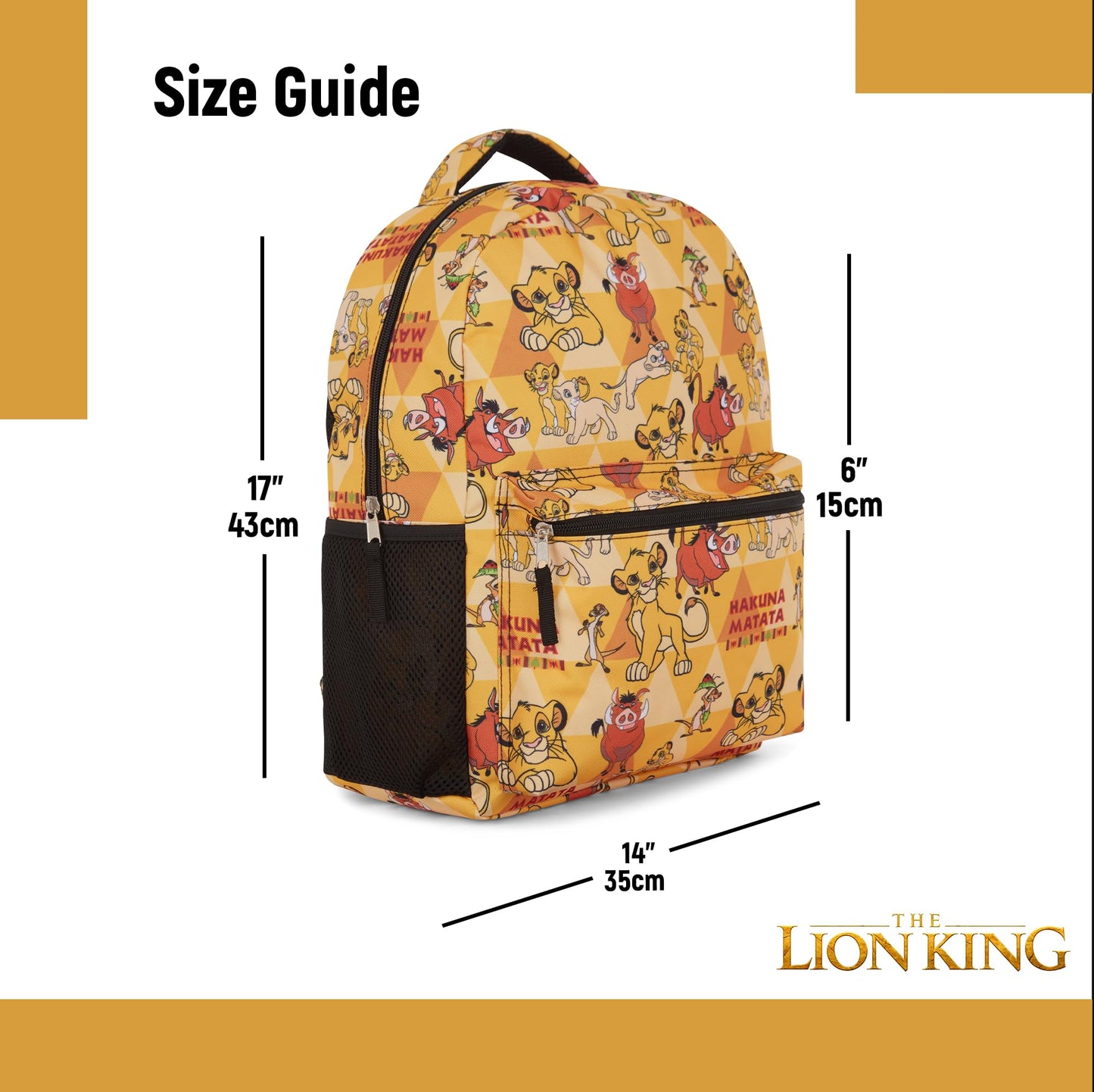 Disney The Lion King Kids Backpack - Hakuna Matata Adventure - Simba, Mufasa, Scar, Timon, and Pumbaa - Backpack for Boys, Girls, Toddlers, Kids, Adults