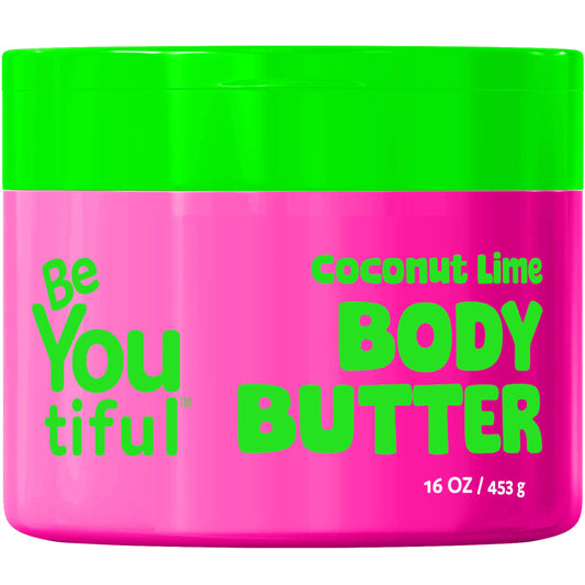 BeYoutiful Coconut Lime Body Butter for Dry Skin, Vitamin E, Coconut Oil & Shea Butter, Cruelty Free Hydrating Moisturizer for Kids & Teens, 16 oz
