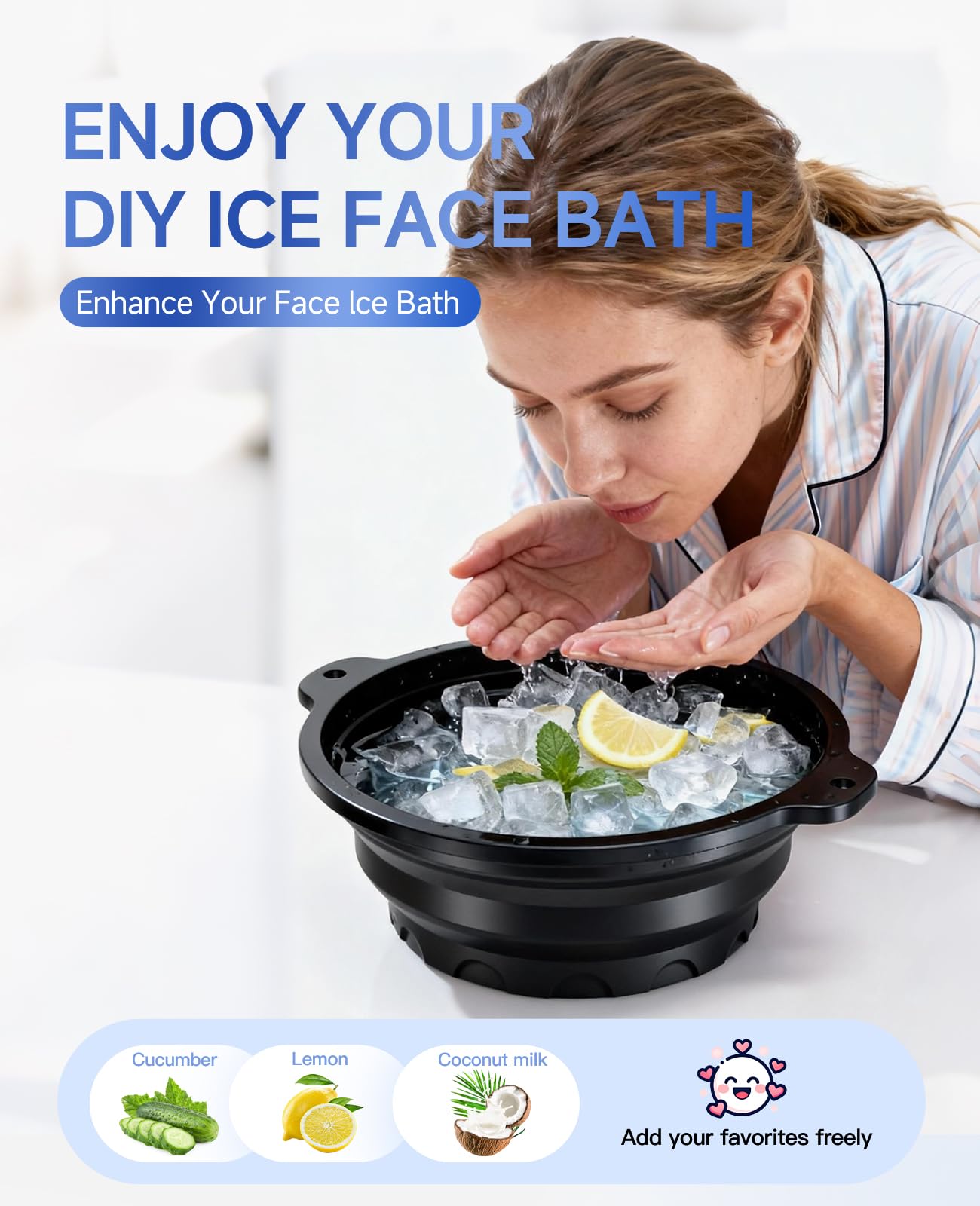 Face Bowl for Ice with Built-in Ice Tray - Collapsible Silicone Facial Ice Bath Bowl for Cold Plunge Therapy, Skin Tightening & Acne Relief - Portable