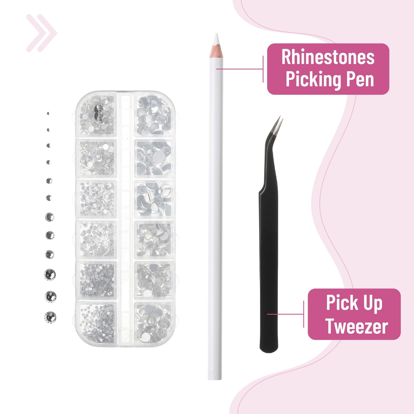 Mr. Pen - 2000 Pcs Rhinestones with Pick Up Tweezer & Picking Pen, Flat Back Round Rhinestones for Crafts, Face Gems, Nails & Makeup