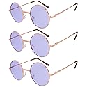 OWL Round Retro Vintage Purple Lens Sunglasses Gold Metal Frame 3 Pairs