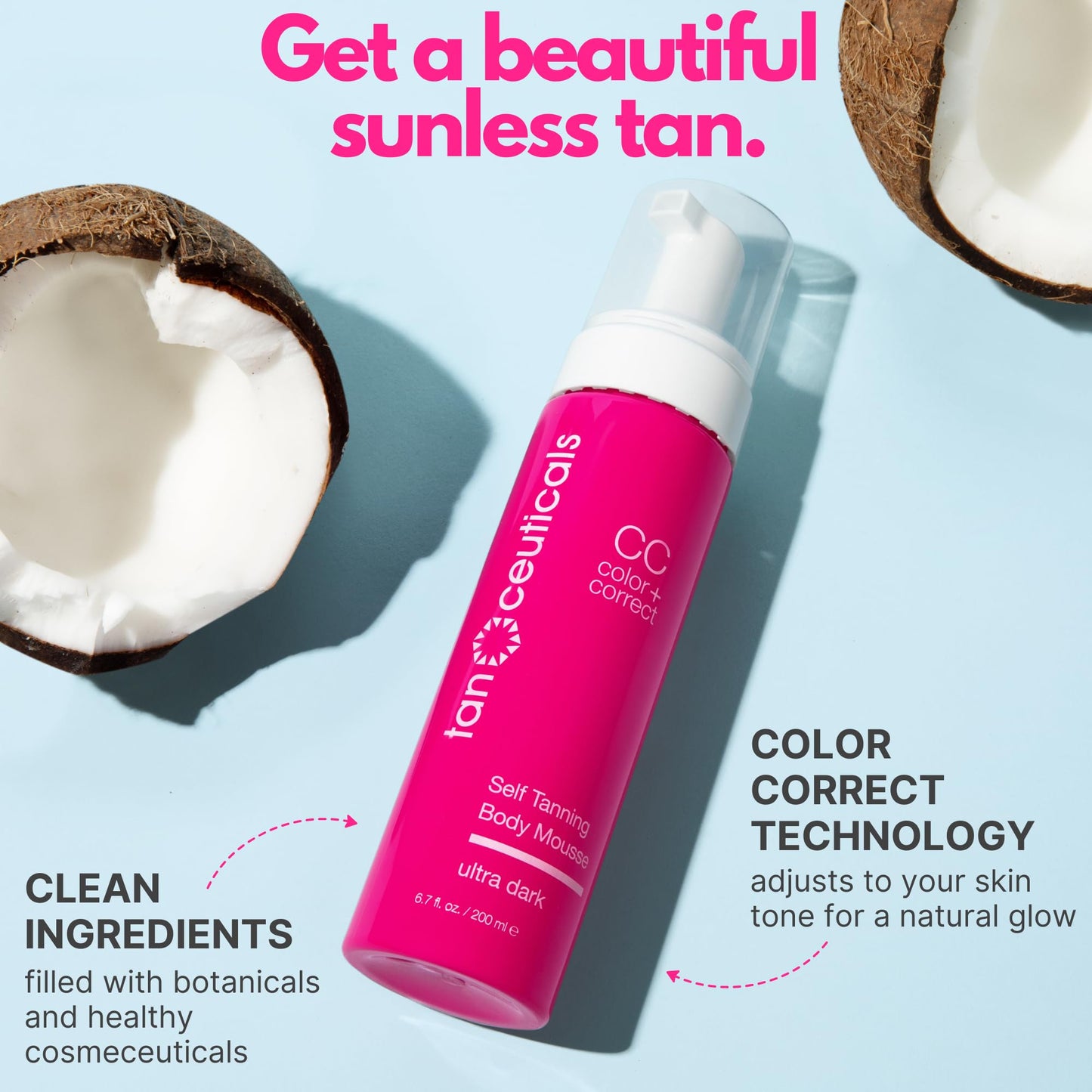 Tanceuticals CC Self Tanning Body Mousse - Ultra Dark Self Tanner - Healthy Ingredients & Fresh Coconut Scent Give Instant, Natural-Looking
