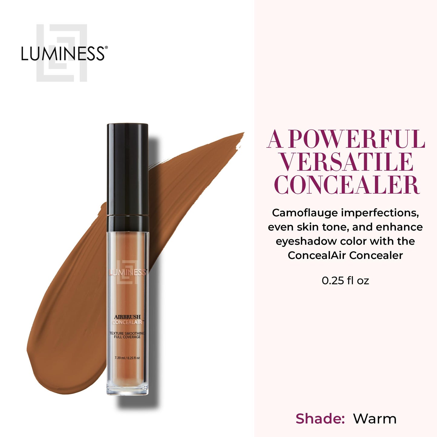 LUMINESS Under Eye Concealer for Dark Circles, ConcealAir (Warm Tan) - Weightless Coverage & Crease-Resistant Makeup Concealer to Even Out Skin Tones