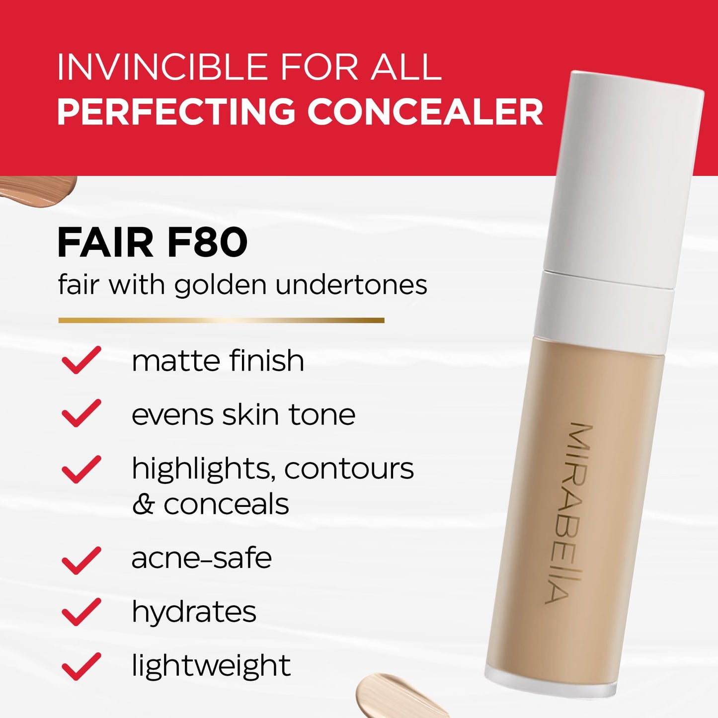 Mirabella Invincible For All Perfecting Under Eye Concealer Full Coverage - Hydrating Makeup Concealer for Dark Circles, Fine Lines & Wrinkles