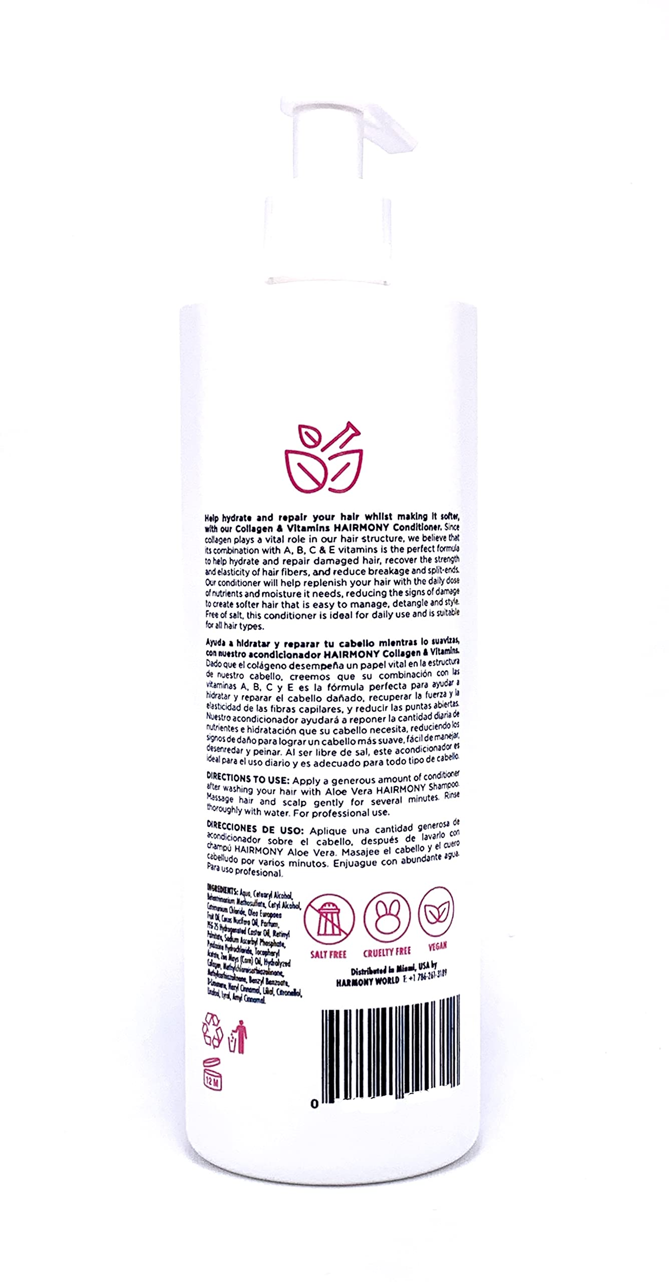 Hairmony Professional Post-Keratin & Color Care Kit, Aloe Vera Shampoo 32 fl.oz. + Collagen & Vitamins Conditioner 32 fl.oz
