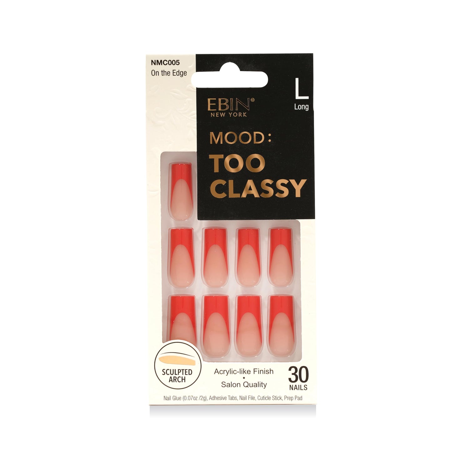 MOOD: TOO CLASSY Press On Nails - On the Edge | Trendy Long Coffin Shape | Salon Acrylic Finish, Kit Includes 30 Nail Tips, Mini Glue, Adhesive Tabs Beauty & Personal Care EBIN NEW YORK