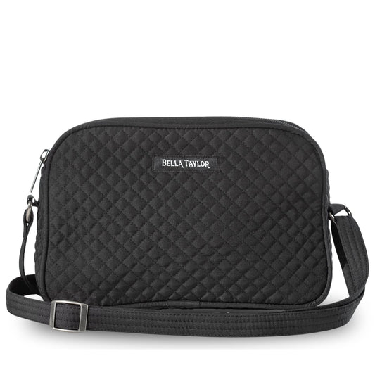 Bella Taylor Simple Crossbody Purse for Women, Small Shoulder Handbag, Quilted Vintage Black Microfiber