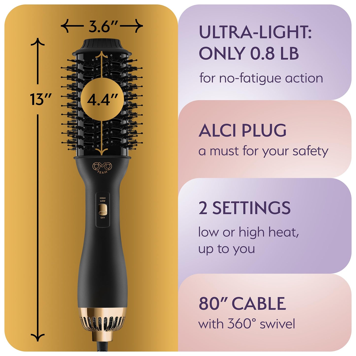 Manual Dual Voltage Blowout Hair Dryer Brush, Professional Hot Air Brush for European Travel 110V-120V/220V-240V, Black Gold Dryer and Volumizer