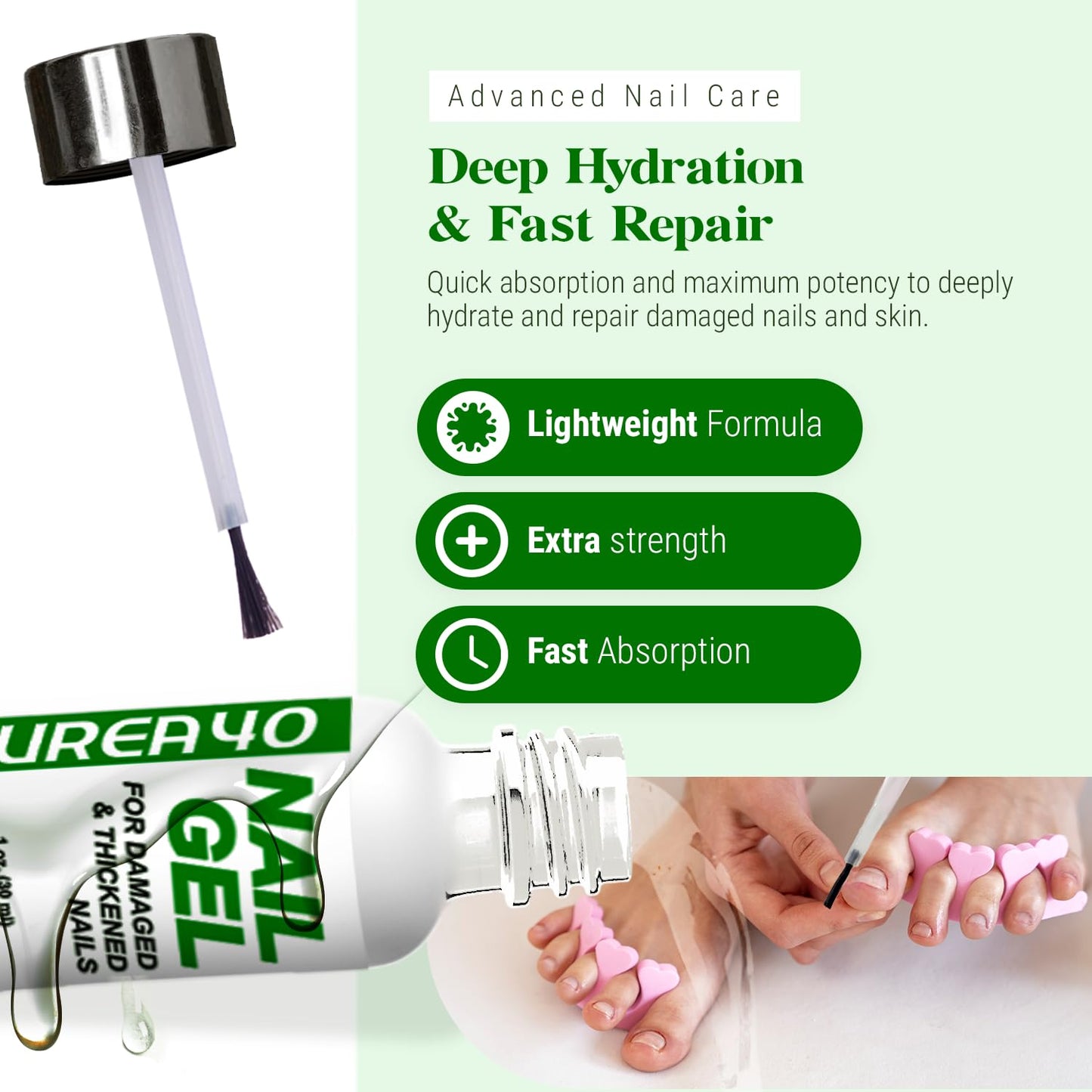Urea Nail Gel - Softens Cracked Heel Calluses & Thick Toenails - Repairs Damaged, Yellow, Discolored Nails - Highly Effective & Quick-Dry Fingernails
