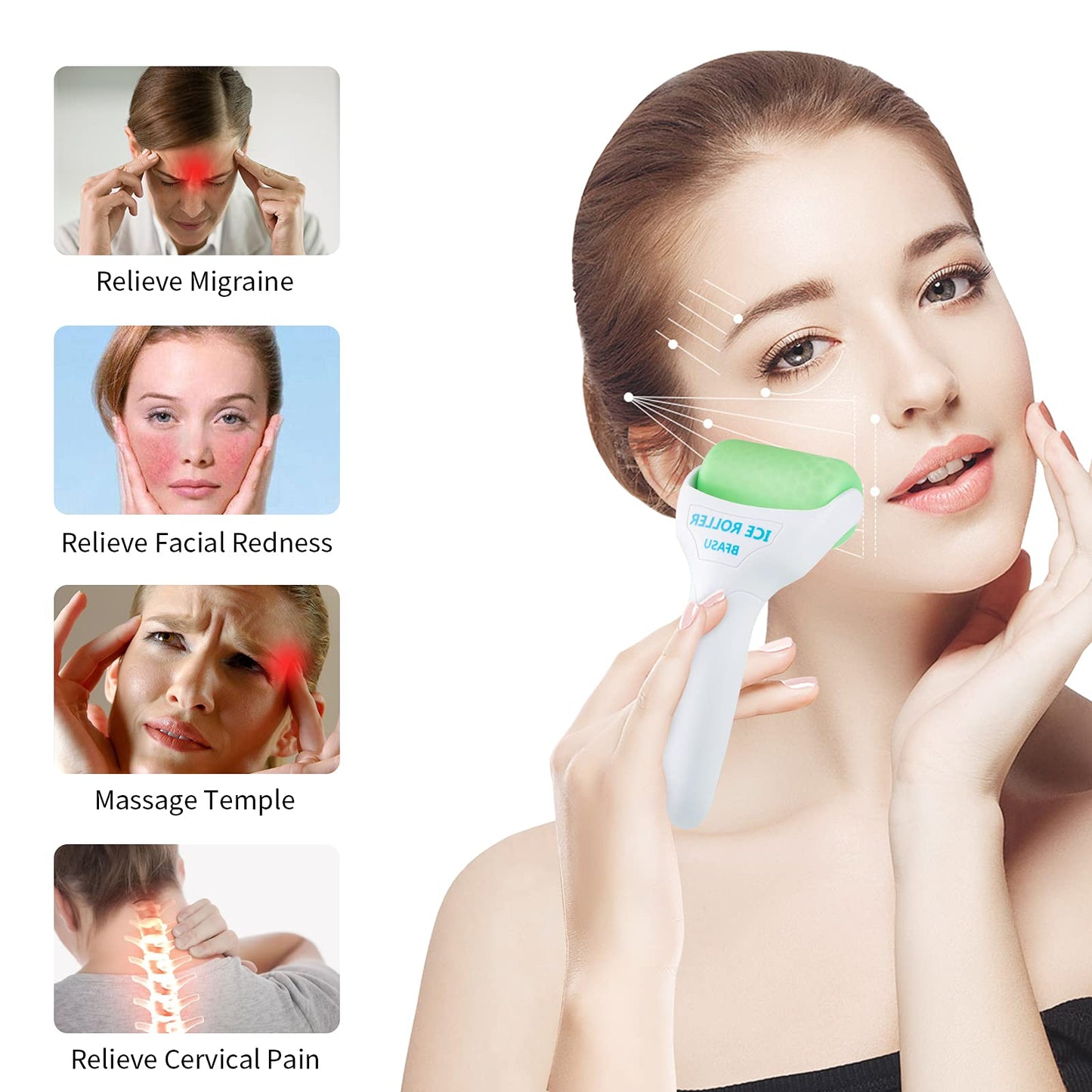 BFASU Ice Roller, Face Roller 2 PCS, Massage Tools with Mini Roller for Eye, Face and Body, Relax and Alleviate Puffiness Fine Lines Minor Pain