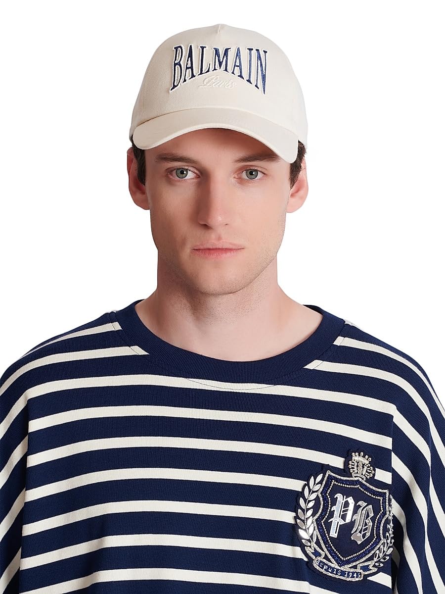 Balmain, College Emblem Cotton Baseball Cap, Natural Marine