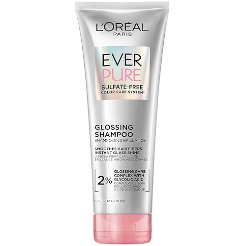 L'Oreal Paris Glossing Sulfate Free Shampoo with Glycolic Acid, Hair Care for Lasting Shine and Smoothness for Dull, Dry Hair, EverPure, 6.8 Fl Oz