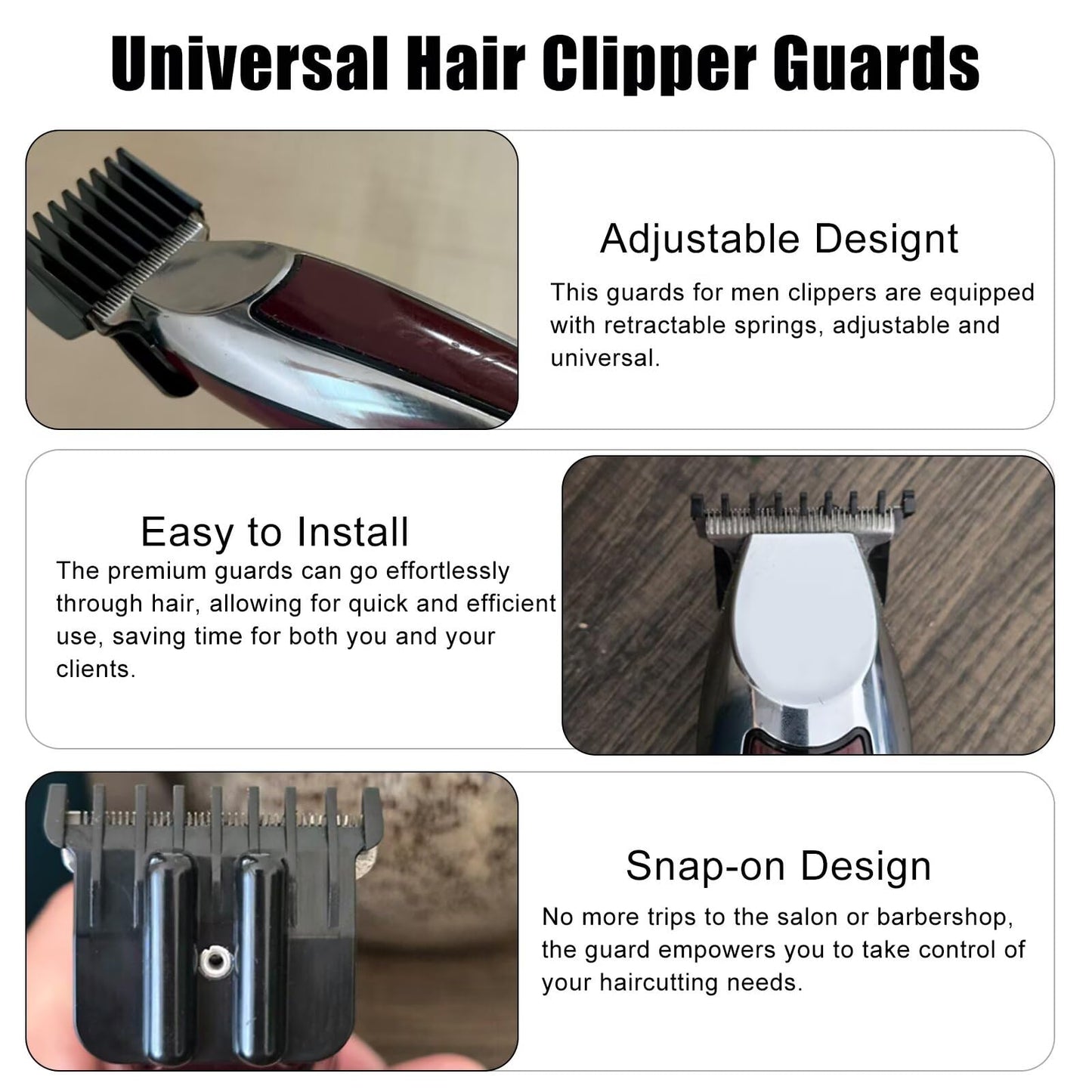 8 Pack Hair Clipper Guards Set for Wahl Detailer, for Andis T-Out liner, for BaBylis PRO, Snap-on Blade Attachment Combs with Springs (1/32" to 11/4") Beauty and Personal Care USonline911