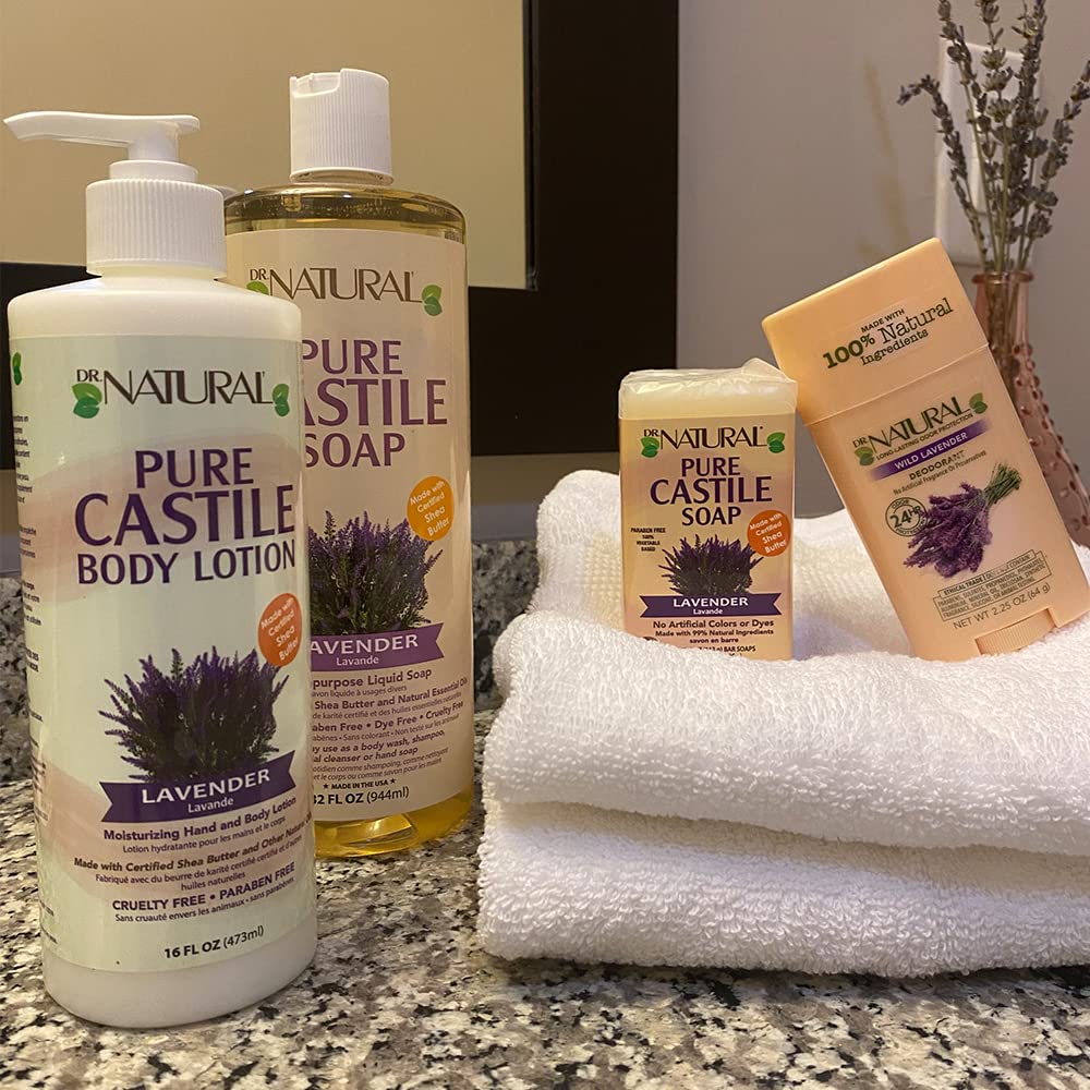 Dr. Natural Castile Body Lotion - Deeply Moisturizing Body Butter with Shea Butter - Lotion for Women and Men - Cruelty Free - Lavender - 16 oz