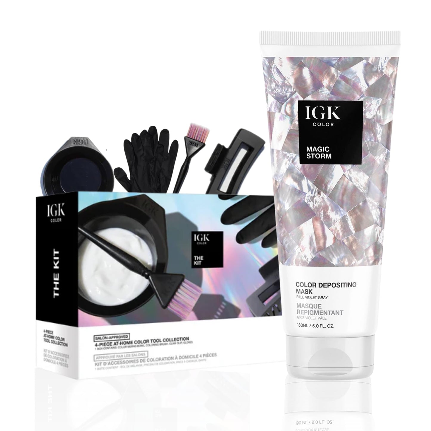 IGK Magic Storm | Pale Violet Gray Hair Gloss + Color Depositing Kit | Boost Shine, Enhance Cool Tones, Refresh Color | Semi Permanent At-Home