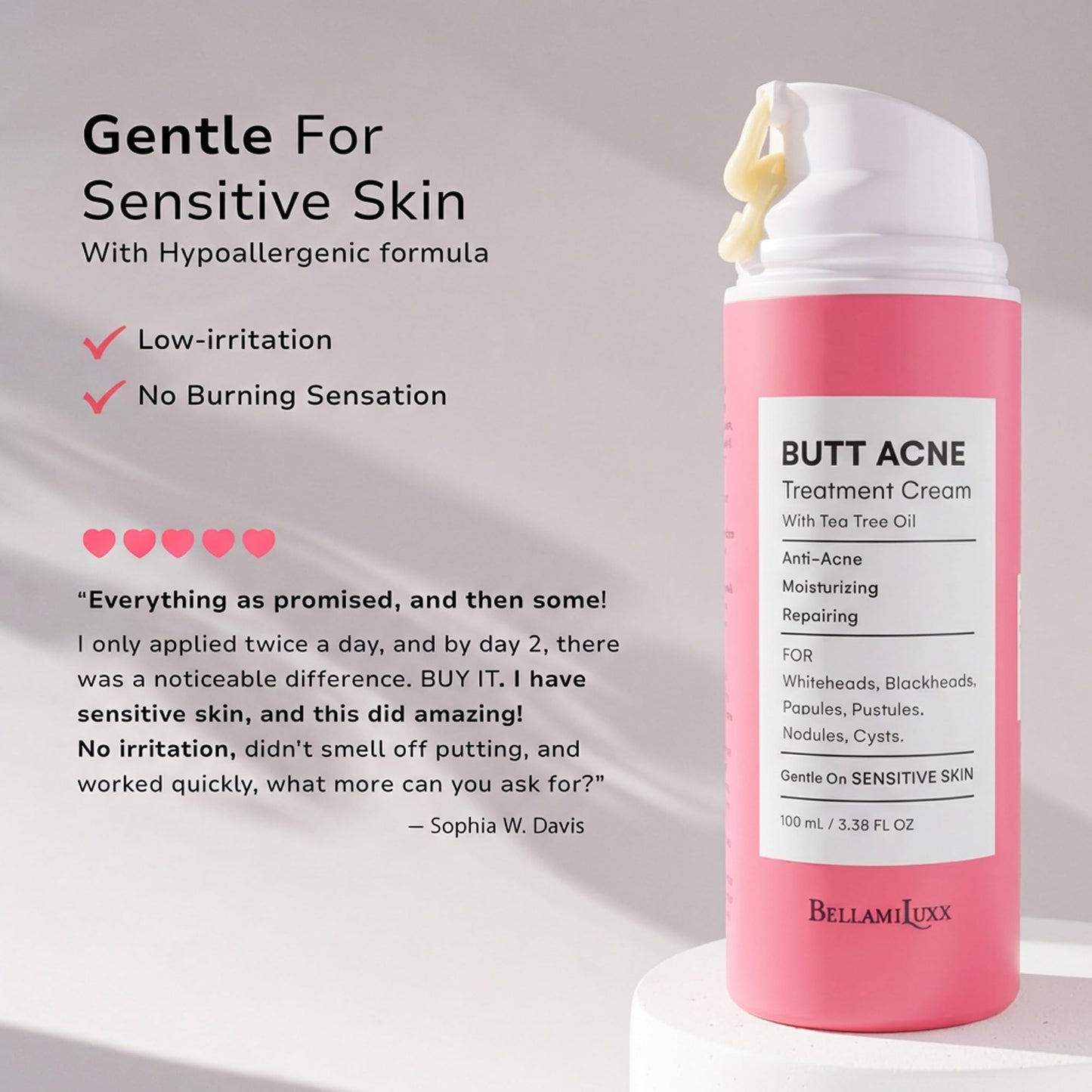 BellamiLuxx Butt Acne Clearing Treatment Cream: Body Acne Treatment for Folliculitis and Pimples on Buttocks, Thighs, and Body with 2% Salicylic Acid Beauty and Personal Care BellamiLuxx