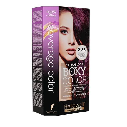 BOXY COLOR Coloring Kit - Professional Permanent Hair Dye with Vegetal Protein for Intense Shiny, Silky Color and 100% Gray Coverage (3.66 Dark Violet