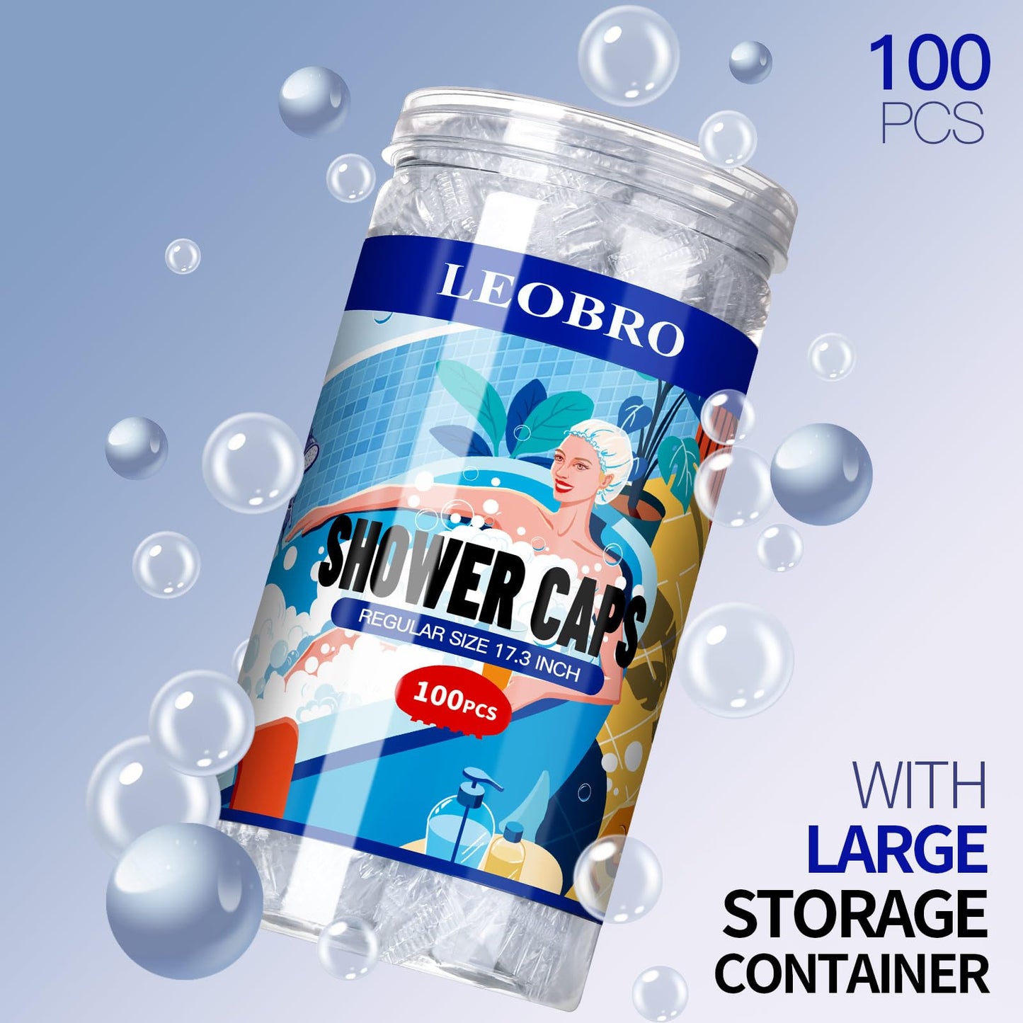 LEOBRO 100PCS Disposable Shower Caps, Shower Caps for Women Disposable, Clear Plastic Shower Cap, Plastic Hair Caps for Hair Treatment, Regular Size Beauty and Personal Care LEOBRO