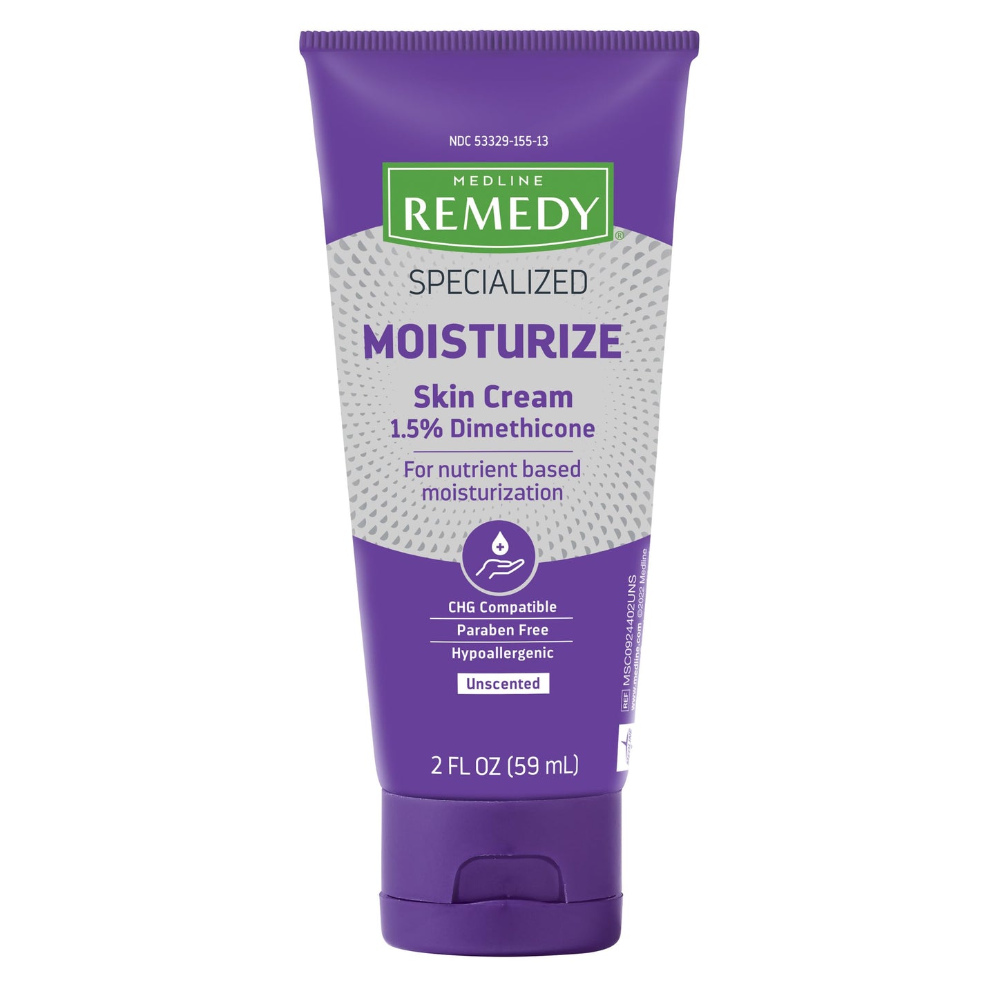 Medline Remedy Specialized Skin Cream, Unscented (2 fl oz), 1.5% Dimethicone, Nourishing Moisturizer for Dry Skin, Paraben-free, and Hypoallergenic