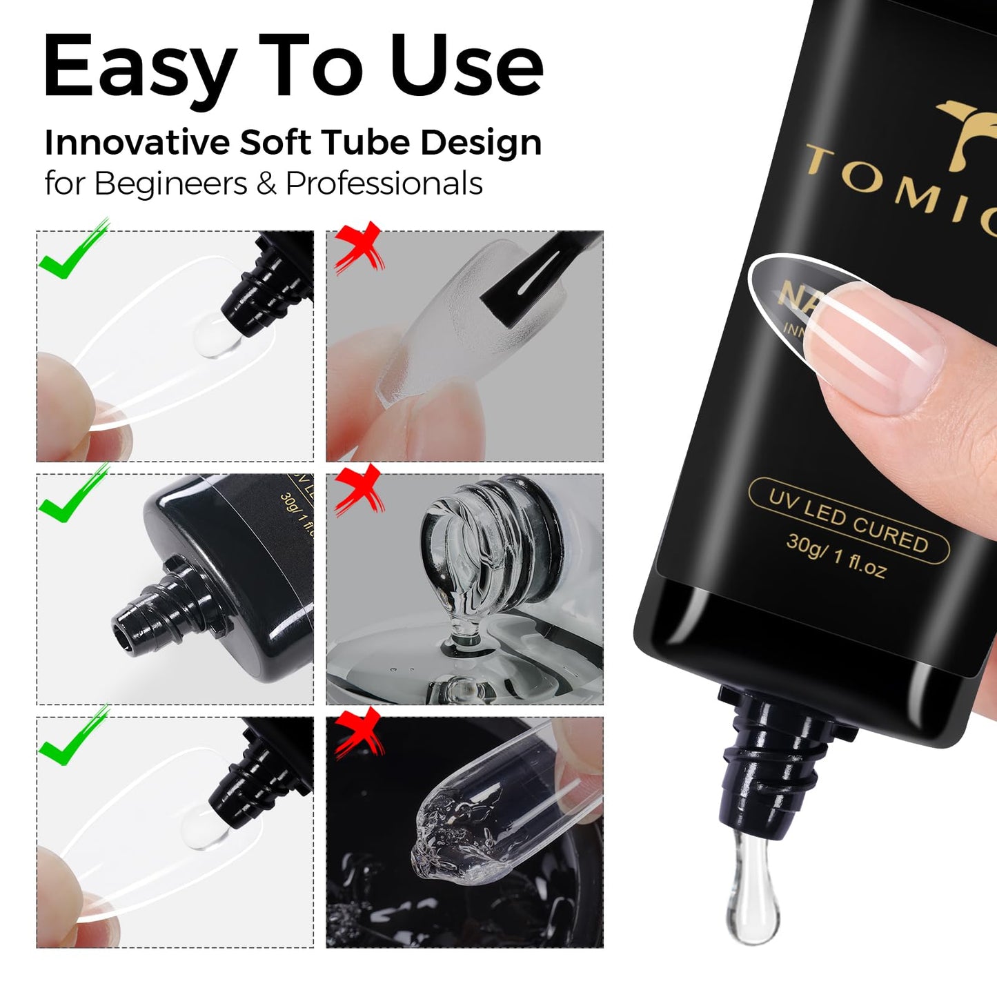 TOMICCA 4 In 1 Gel Nail Glue 30g UV Nail Glue for Press ons Semi Solid Nail Gel Glue Strong Nail Glue on Nails Tips for Fake Acrylic Nails Extension Beauty and Personal Care TOMICCA