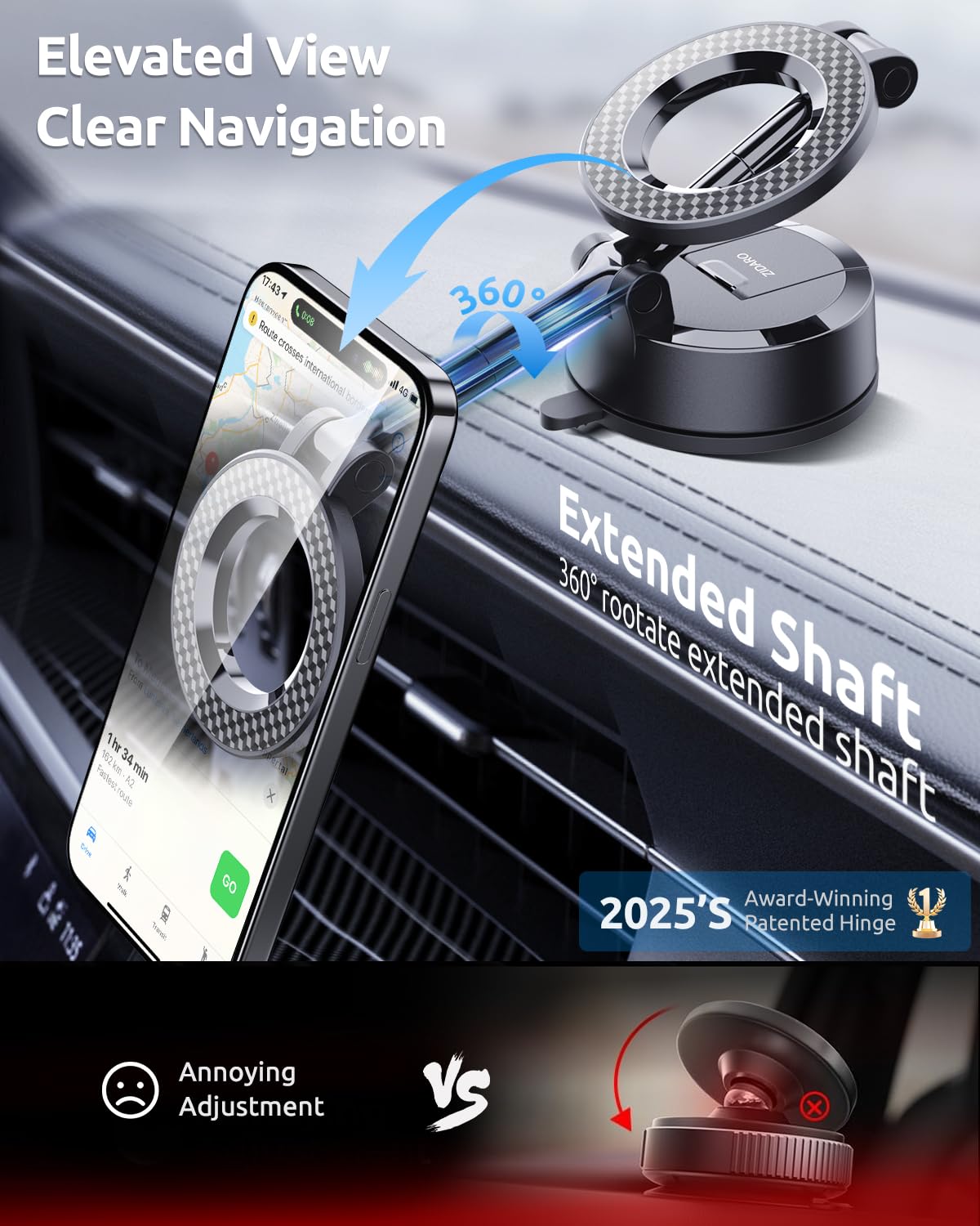Vacuum Magnetic Car Phone Holder, 360°Adjustable, Compatible with iPhone 12-17 Series & Dashboard Mount & Tesla, 80+LBS Strong Suction Cup Phone…