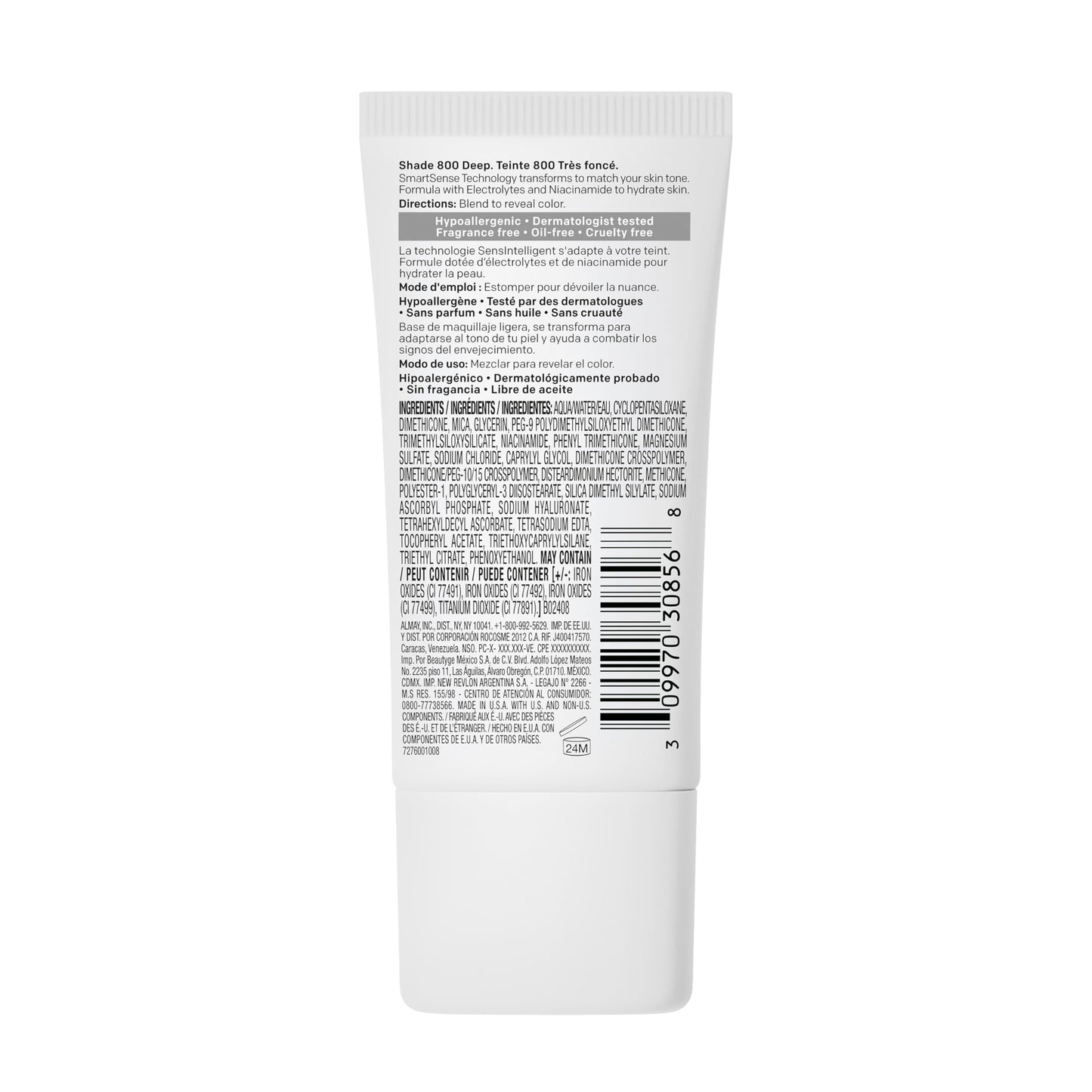 Almay Smart Shade™ Foundation, Oil-Free, Non-Comedogenic, Hypoallergenic, Vegan Face Makeup, 800 Deep, 1 fl oz
