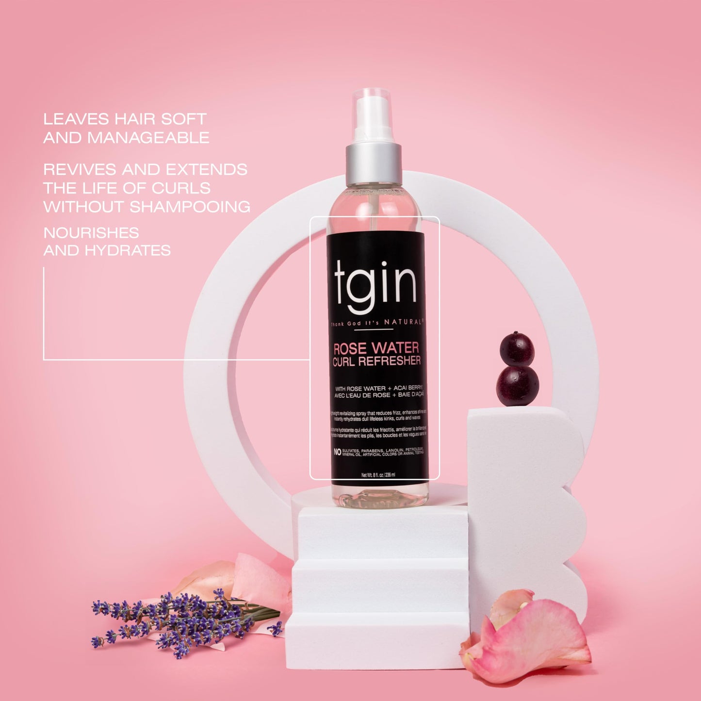 tgin Rose Water Curl Refresher - Curl Spray for Curly, Coily, and Wavy Hair - tgin Hair Products Enhances Shine, Reduces Frizz, and Moisturizes Dry