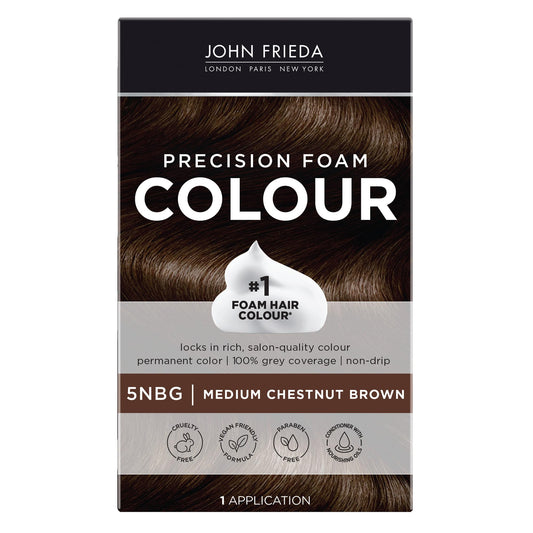 John Frieda Precision Foam Colour, Medium Chestnut Brown 5NBG, Full-coverage Hair Color Kit, Anti-Fade Gray Coverage, Deep Color Saturation Hair Dye Beauty & Personal Care John Frieda