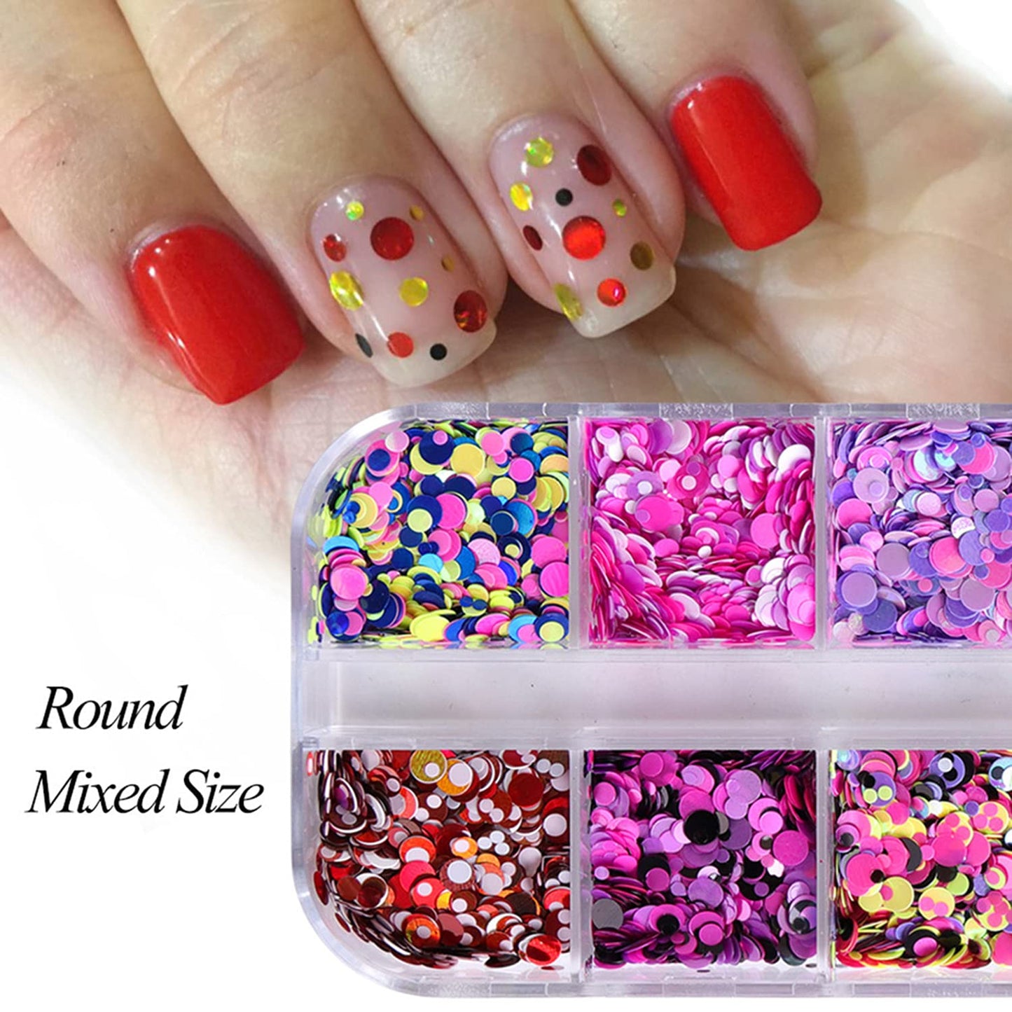 12 Colors Laser Mixed Circle Nail Glitter Sequins 3D Nail Art Accessories Holographic Round Shape Flakes Nail Art Design Acrylic Nails Supplies Women