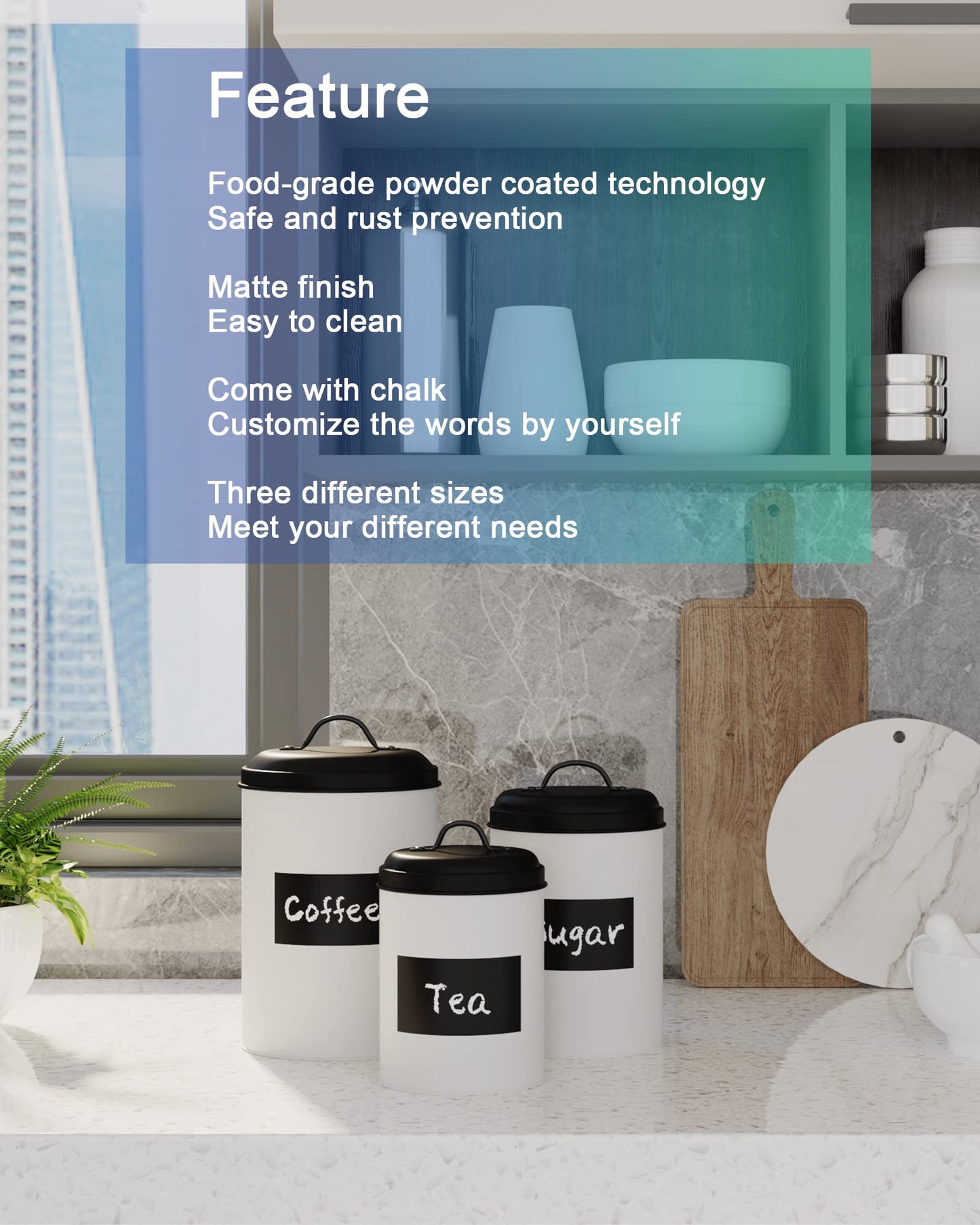 LF LIKEFAIR Farmhouse Kitchen Canisters Set of 3,Food Storage Containers for Home Kitchen, Tea, Herbs, Sugar, Salt, Coffee, Flour, Herbs (White…