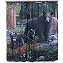 Marco De Leon Collections Backwoods Black Bear Family Scenic Woodland Forest Lodge Cabin Decorative 72" Shower Curtain