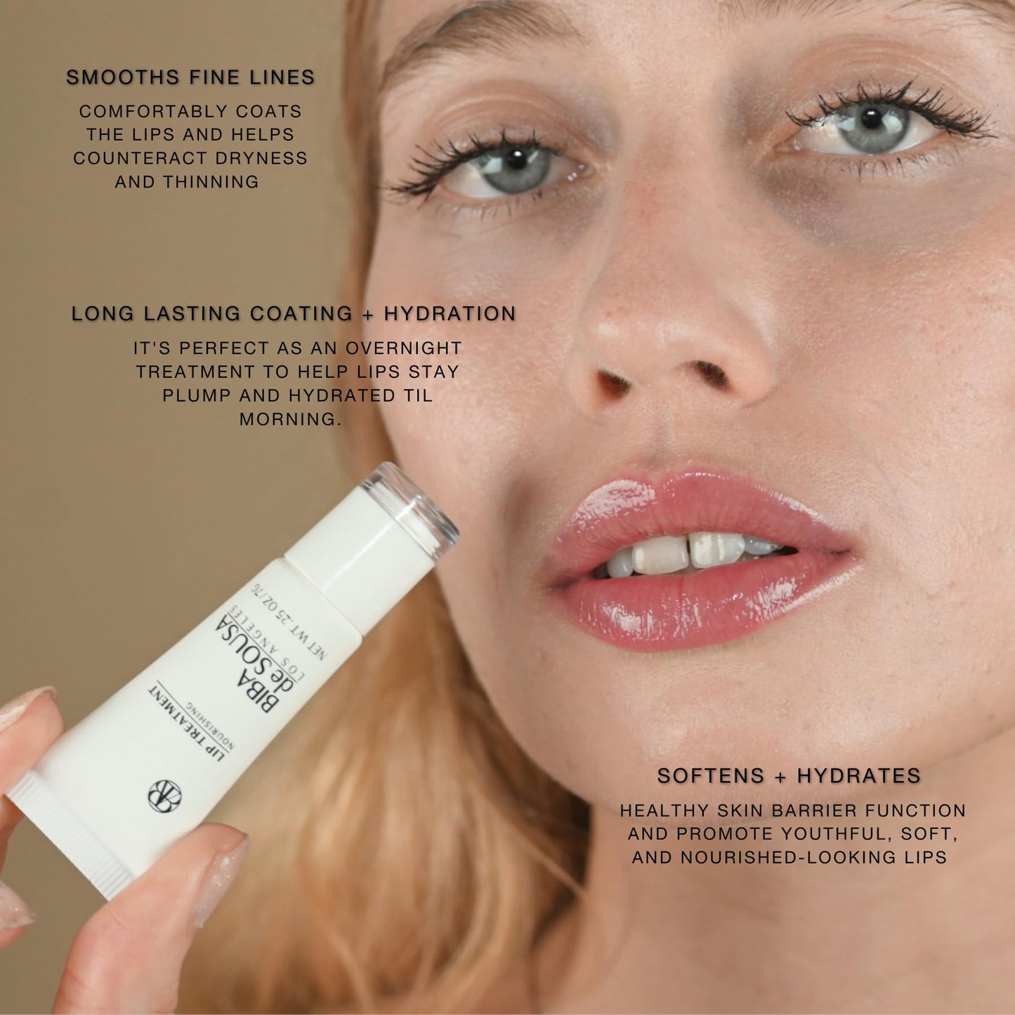 Biba De Sousa The Lip Treatment- Moisturizing Lip Balm with Peptides, Amino Acids & Squalane, Fast Acting Nourishing Balm for Dry, Chapped Lips, Clear