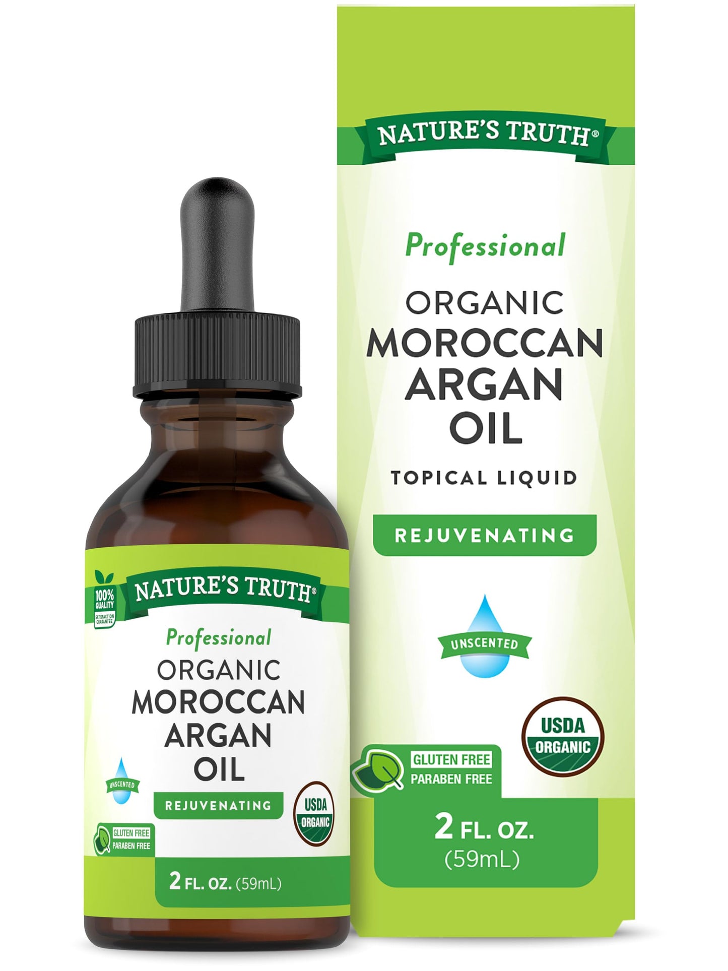 Nature's Truth Moroccan Argan Oil Hair, Skin and Nails Product Serum | 2 fl oz | USDA Organic | Paraben & Gluten Free