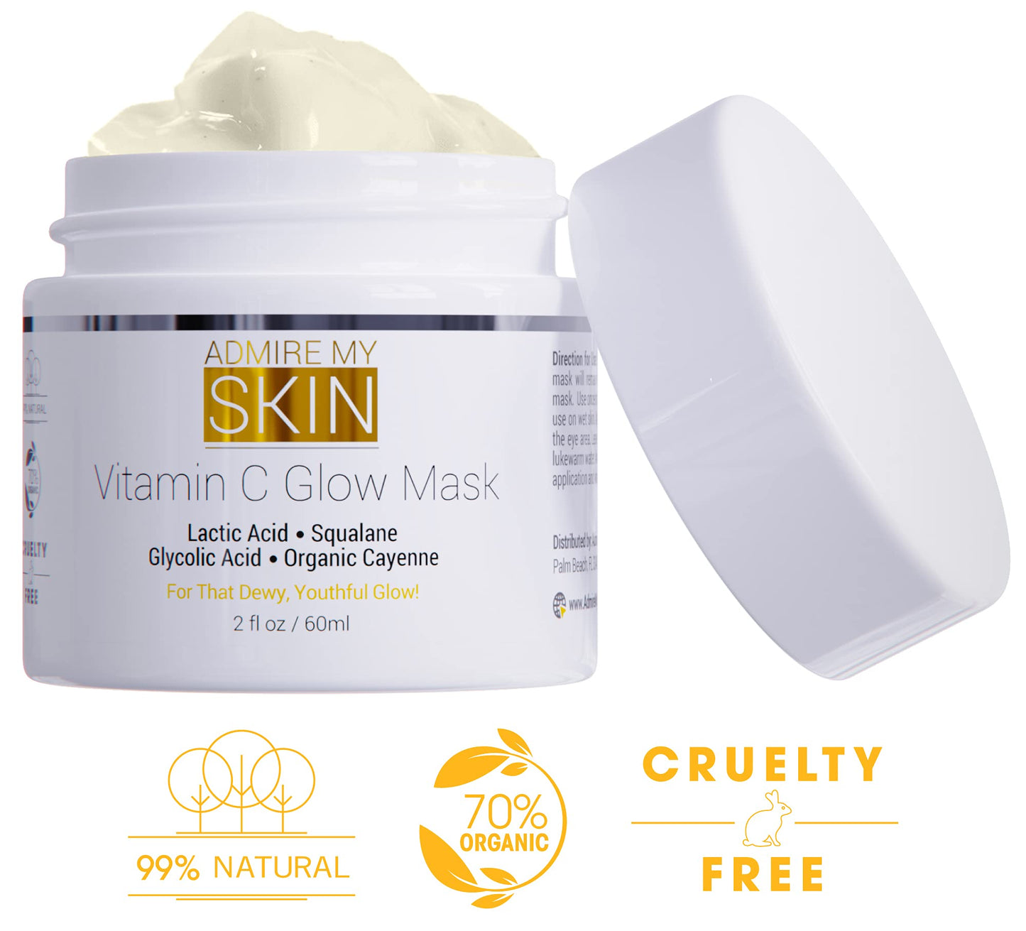 Vitamin C Mask for Face - Brightening Face Masks Skin Care Contains Glycolic Acid and Lactic Acid + Squalane Oil - Hydrating Beauty Face Mask