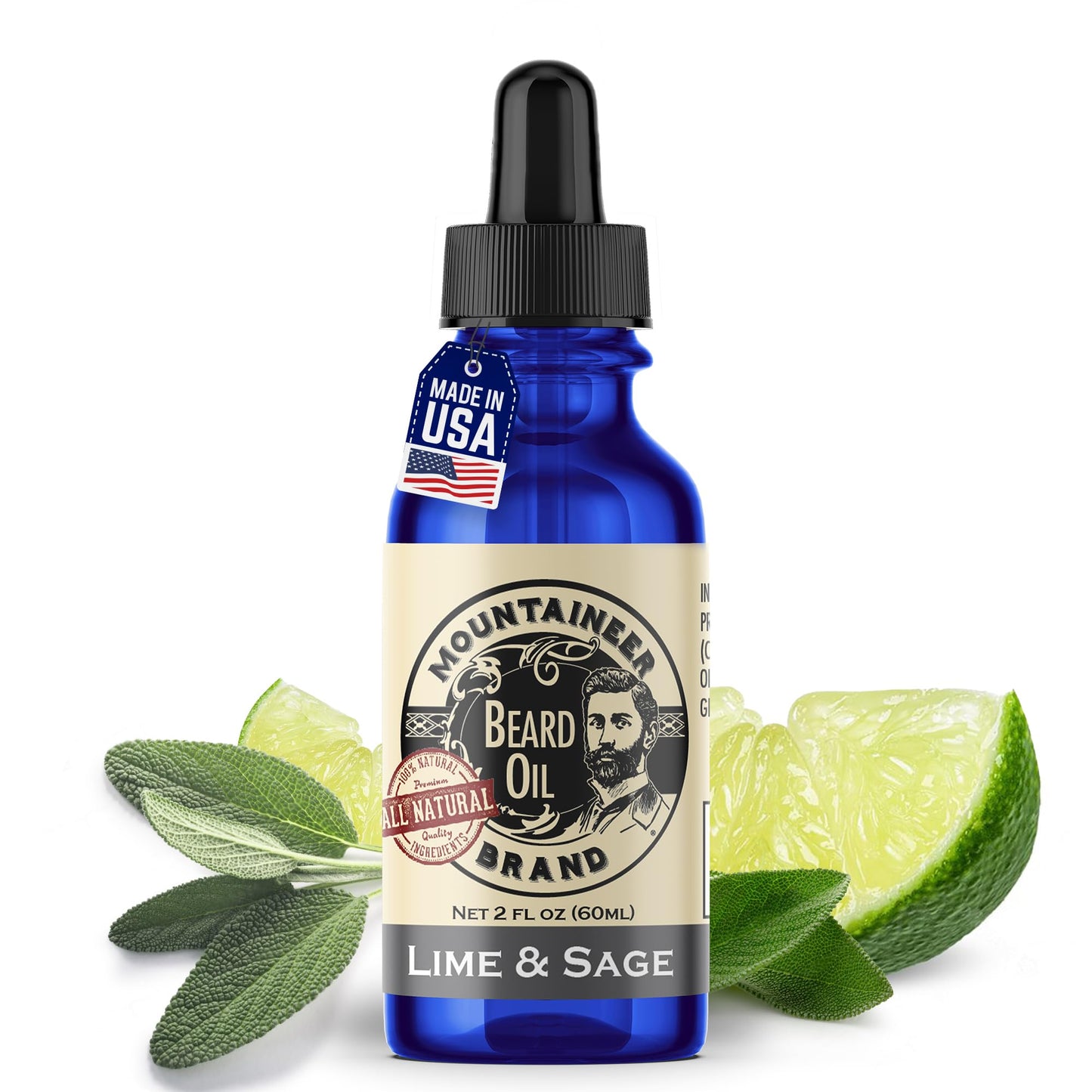 Mountaineer Brand Natural Beard Oil with Lime & Sage Scent | Made in West Virgina | Hydrates, Moisturises, Softens & Conditions for Beard Growth |