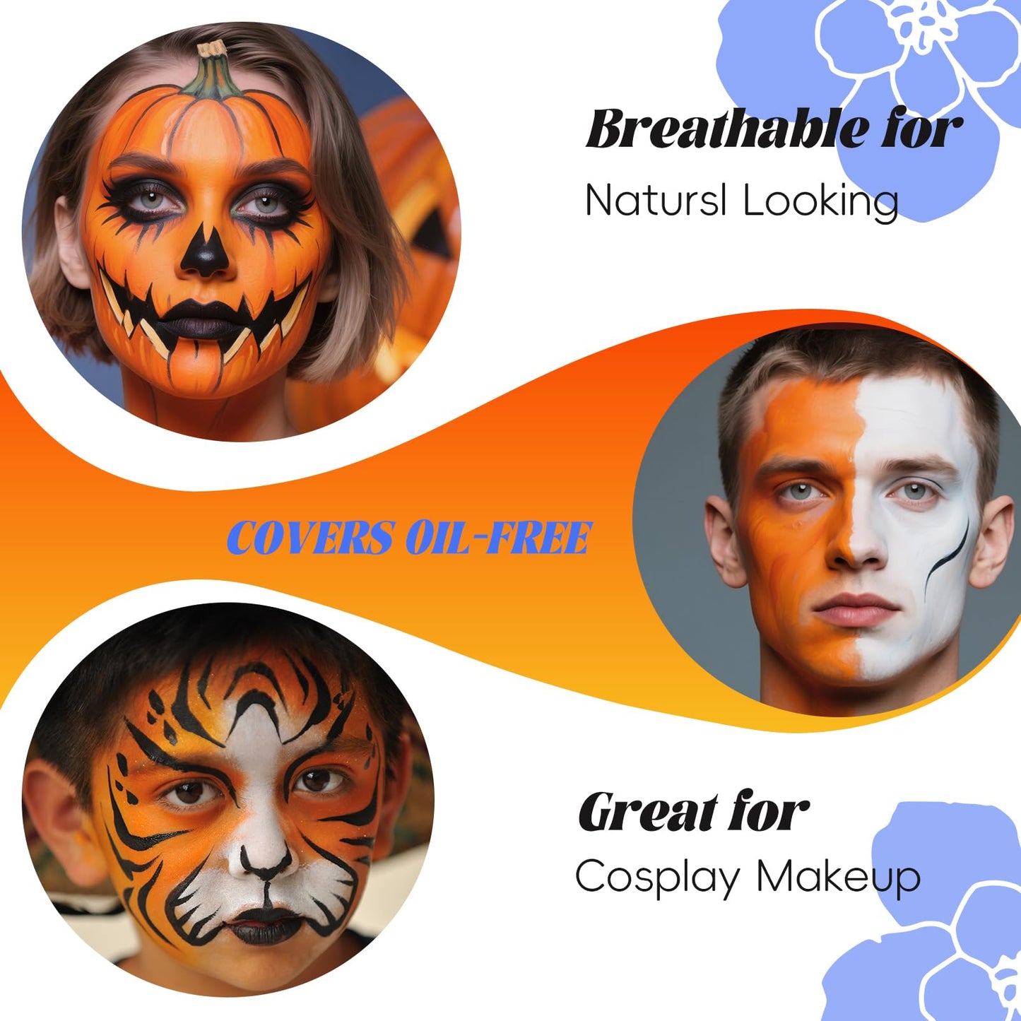 Orange Face Body Paint?Water Based Cream Orange Face Body Paint for Starfire Festivals Halloween Cosplay SFX Pumpkin Makeup,Washable&Full Coverage