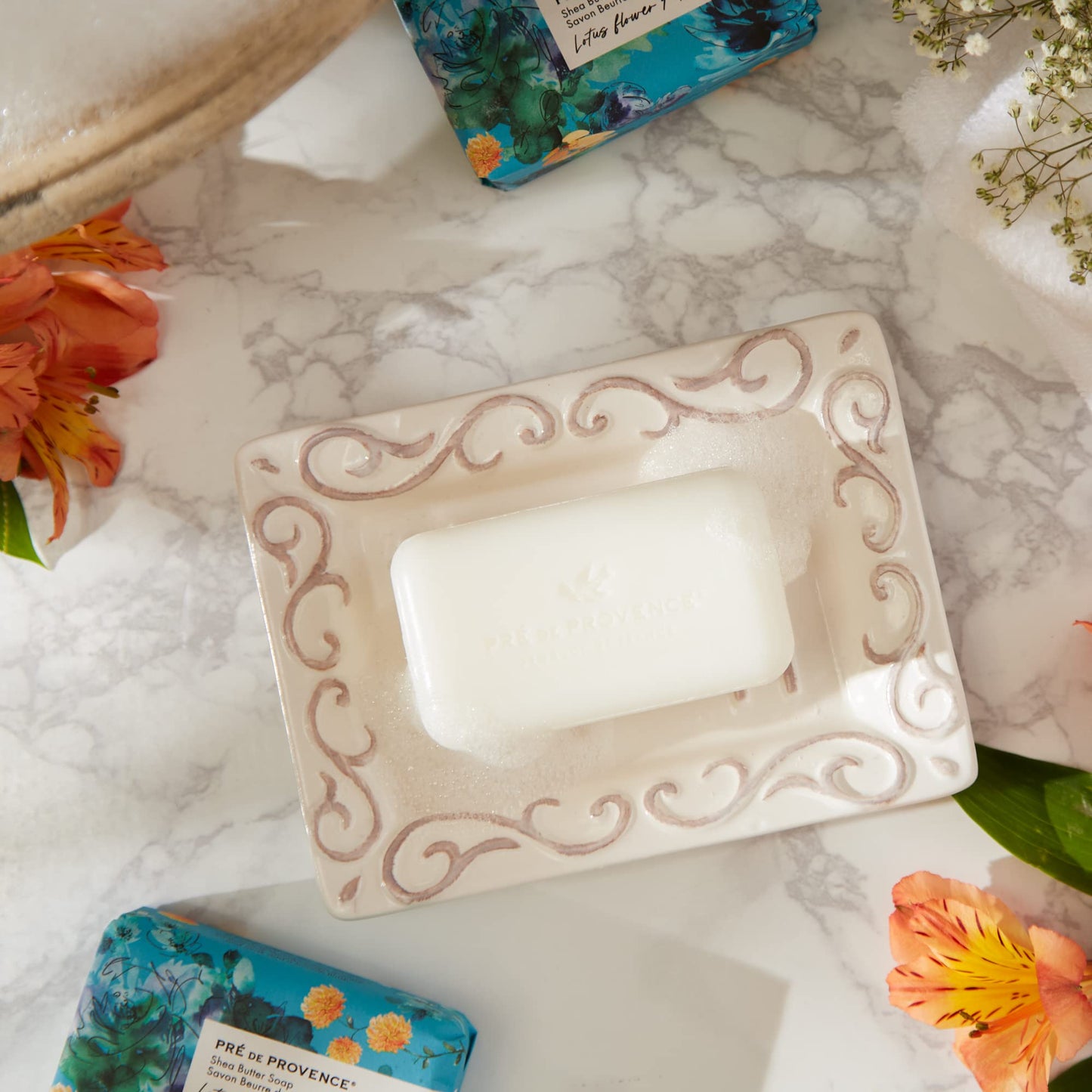 Pre de Provence Wrapped Artisanal Soap Bar, Organic Shea Butter Enriched, Natural French Skincare, Quad Milled for a Rich Smooth Lather, Lotus Flower