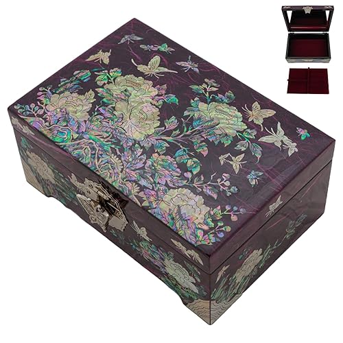 February Mountain Mother of Pearl Jewelry Organizer Box - Mothers day gifts Handmade Jewelry Box Gifts for mom from daughter Flower and butterfly…