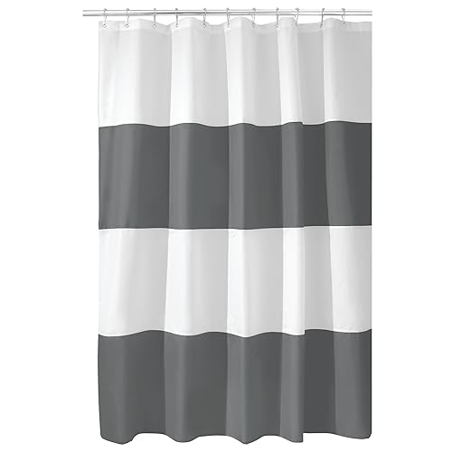 iDesign Zeno Wide Striped Shower Curtain for Master, Guest, Kids', College Dorm Bathroom, 72" x 72", Gray and White