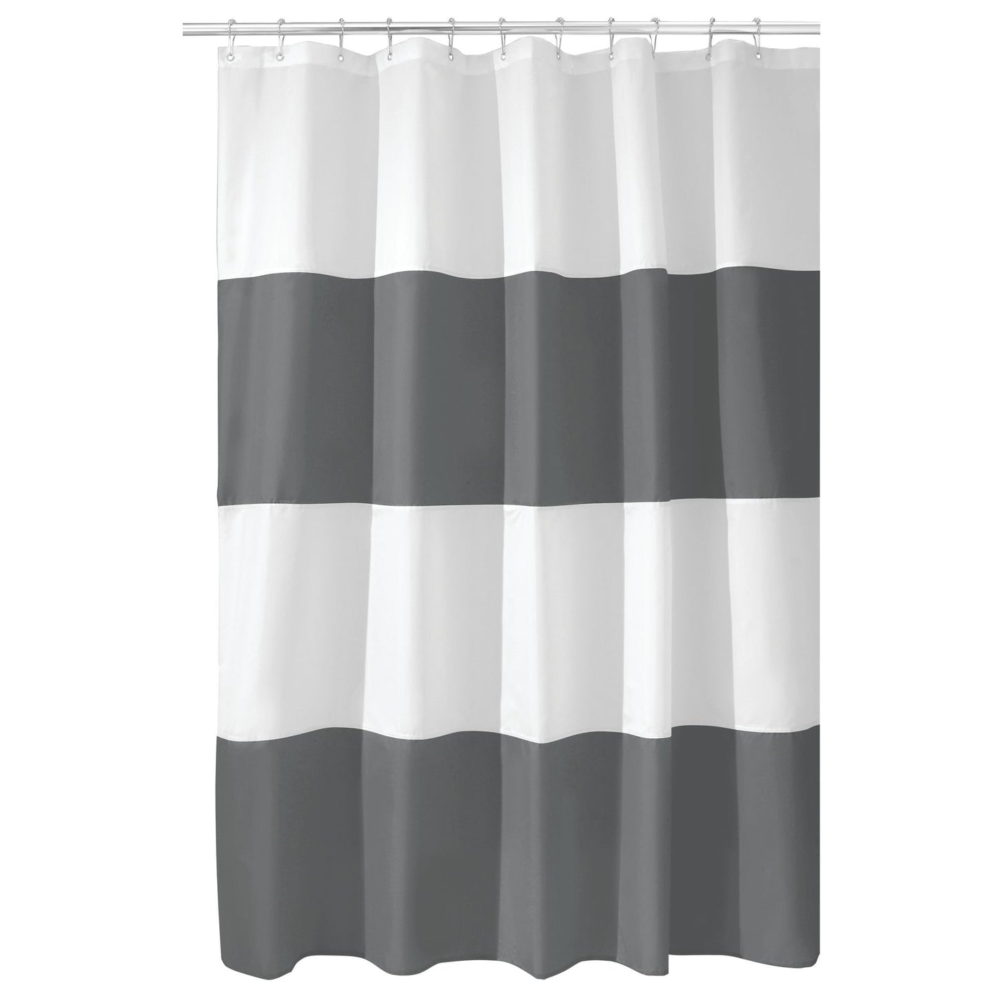 iDesign Zeno Wide Striped Shower Curtain for Master, Guest, Kids', College Dorm Bathroom, 72" x 72", Gray and White
