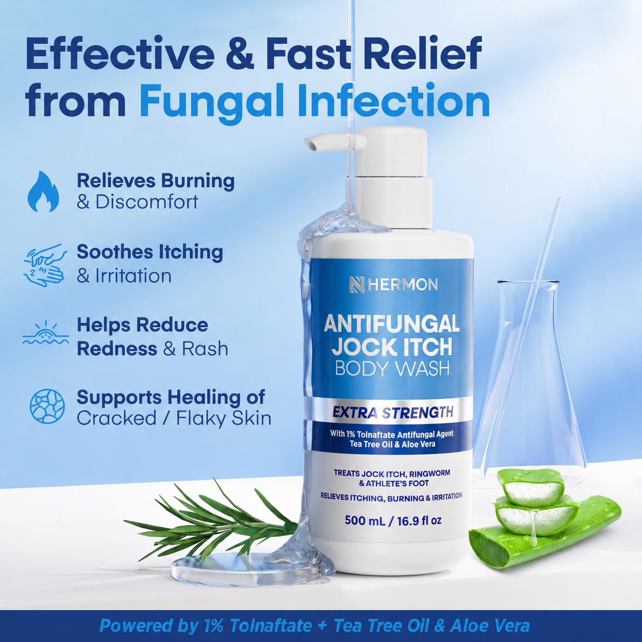 Hermon Antifungal Body Wash Extra Strength: Antifungal Soap for Jock Itch, Tinea Versicolor, Ringworm, Back Acne, Foot Odor - Anti Fungal Body Wash