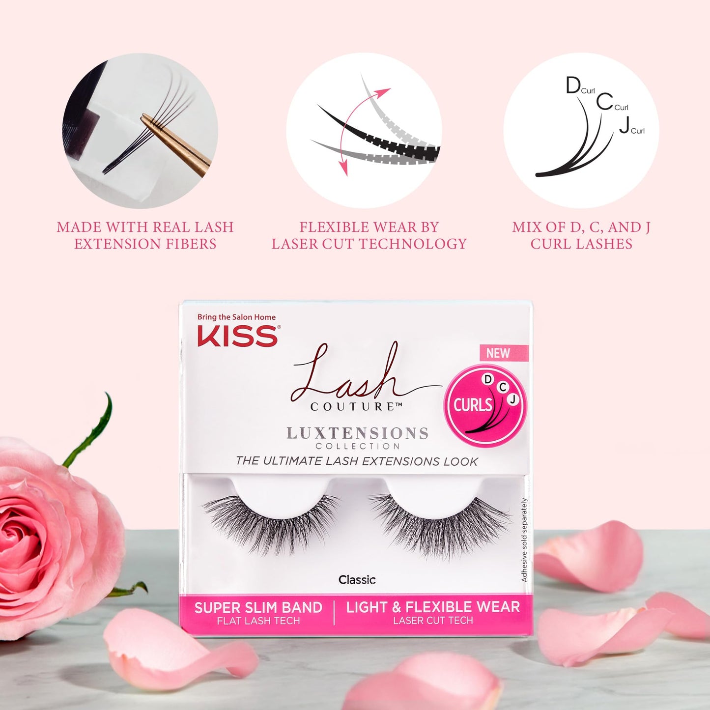 KISS Lash Couture Luxtensions Collection False Eyelashes Multipack, 'Volume Full Set', 14 mm, Super Slim Band, Light & Flexible Wear, Flat Lash
