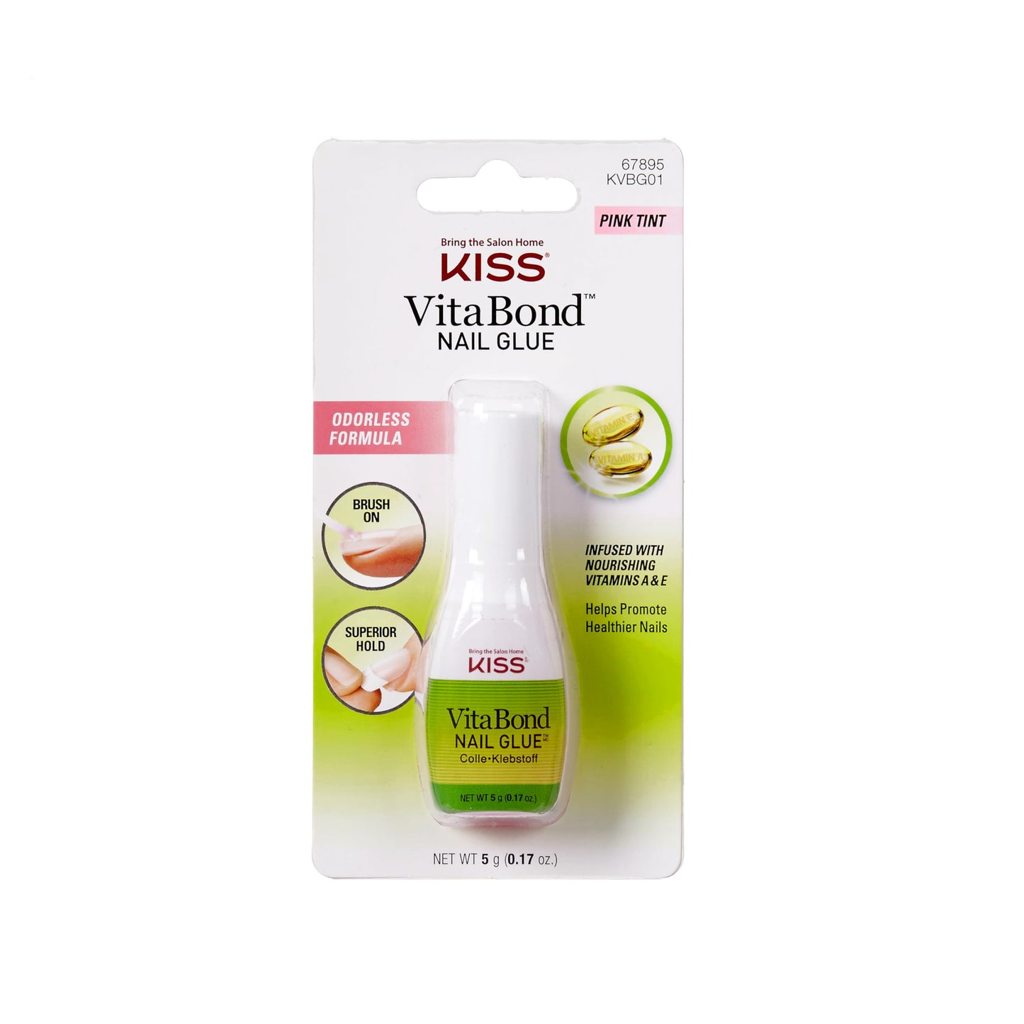 Kiss VitaBond Brush-On Nail Glue for Press On Nails, Vitamin A & E Infused, Pink Tint, Odorless, Repairs Breaks & Tears, Less Damage to Natural Nails Beauty & Personal Care KISS