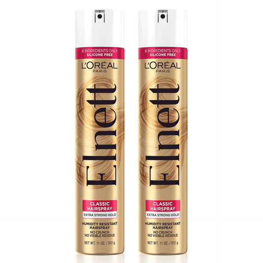 L'Oreal Paris Elnett Classic Hairspray, Suitable for Color Treated Hair, up to 72HR Extra Strong Hold Formula with Humidity Resistant Frizz Control