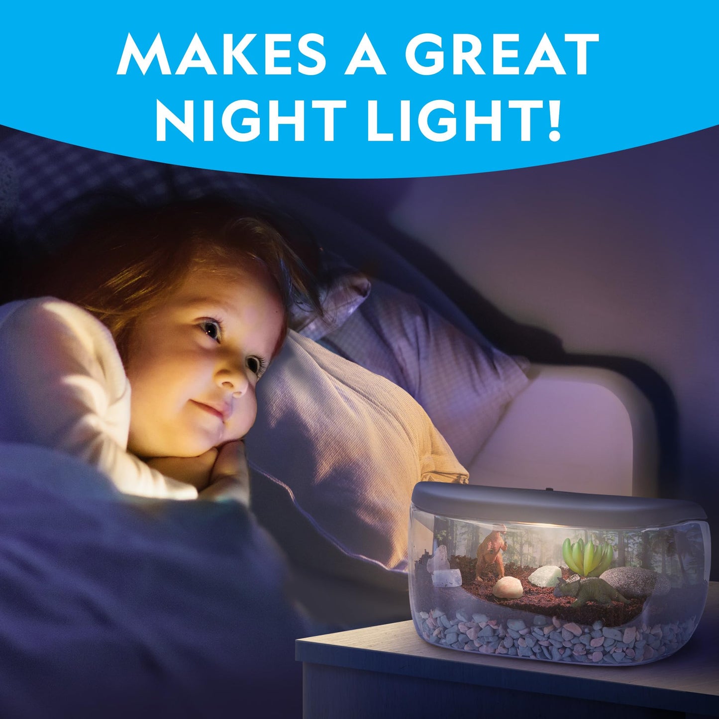 NATIONAL GEOGRAPHIC Light Up Terrarium Kit for Kids – Dinosaur Habitat with Real Plants & Gemstones, Fun Science Gift for Boys & Girls